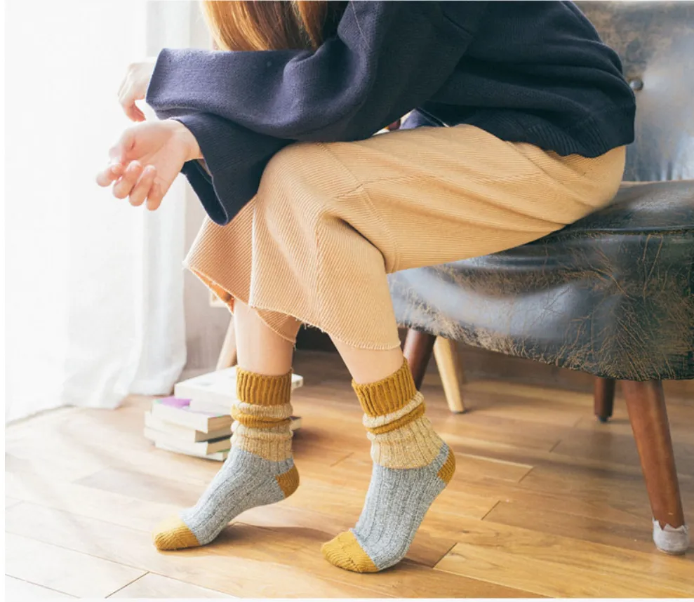 ACALEN WOOL BLEND SOCKS WITH RETRO WIDE STRIPE FOUR PACK