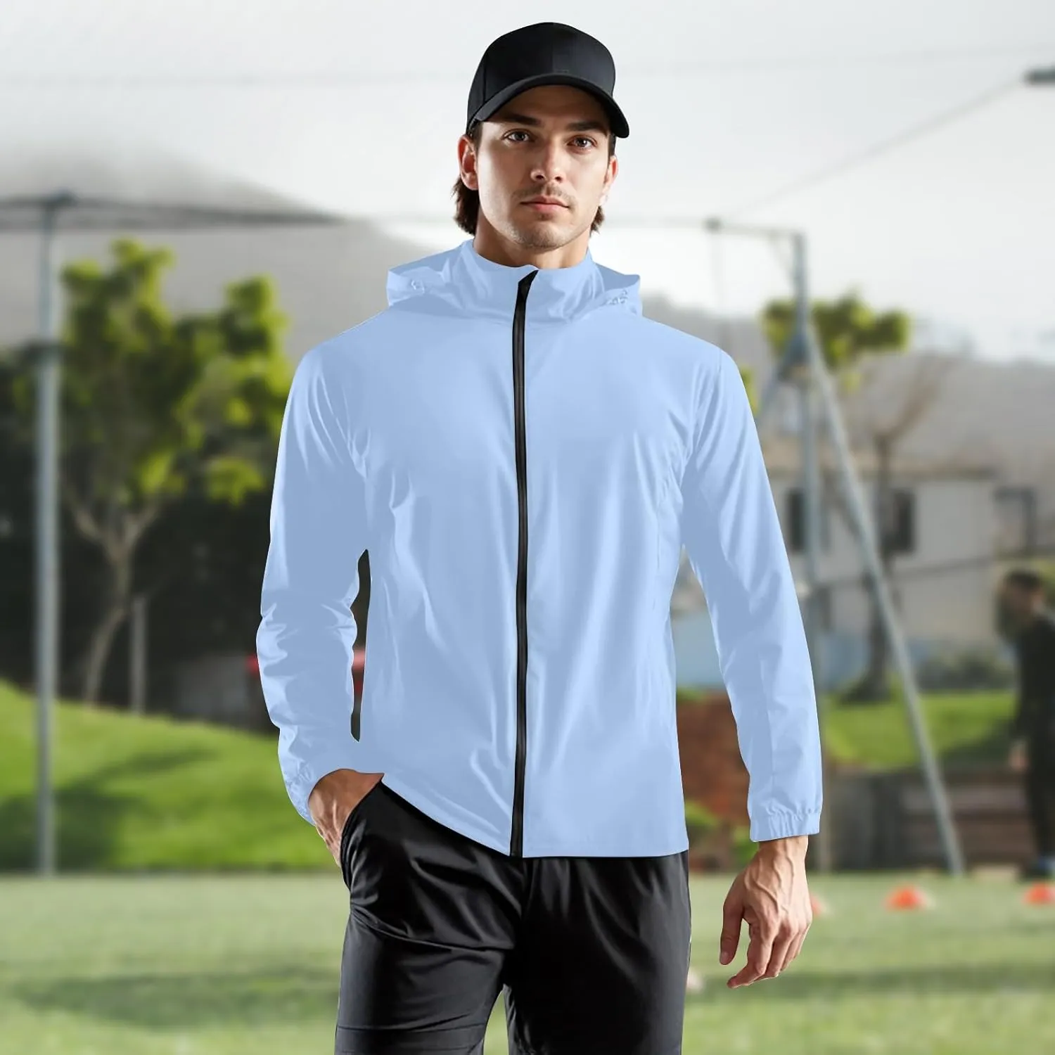 ADHOWBEW Mens Lightweight Jackets Windbreaker, Lightweight Work Poncho Hooded Outerwear