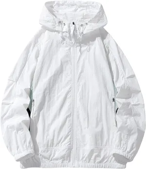 ADHOWBEW Windbreaker Men Hooded Lightweight Work Sun Protection Lightweight Big and Tall Jacket