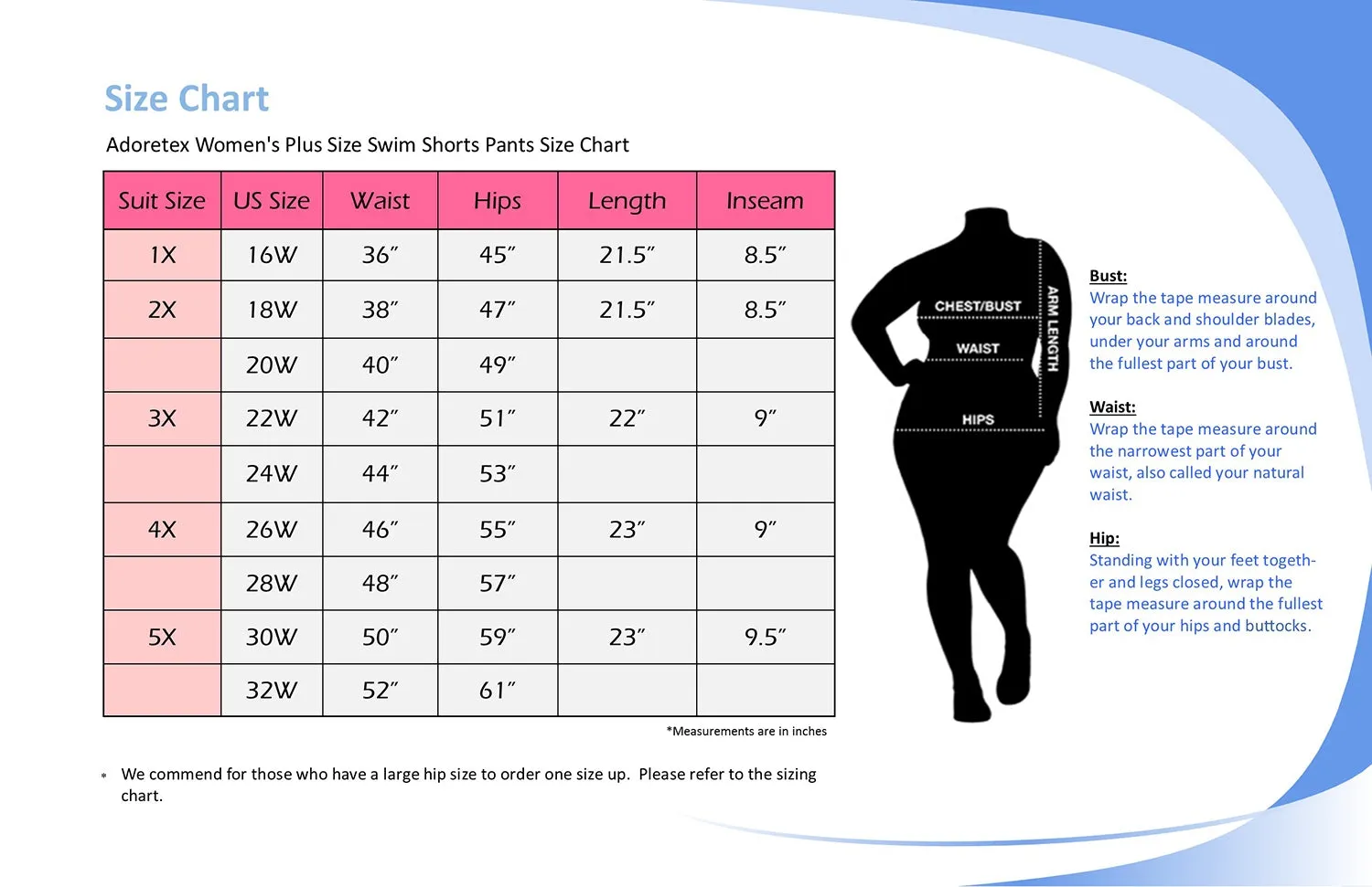 Adoretex Women's Plus Size Solid Swim Board Shorts (FB007P)