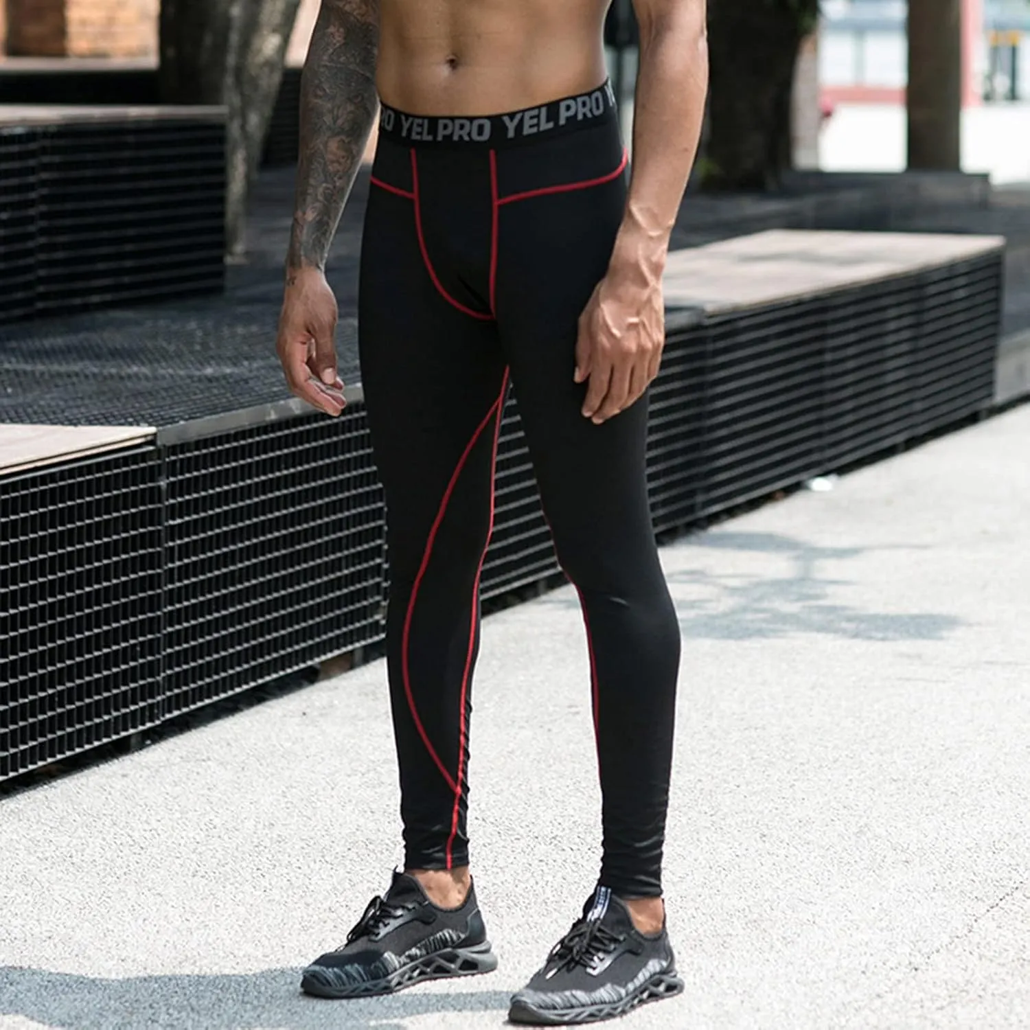aihihe Mens Running Leggings Winter Red Compression Pant Mens Gym Tights Compression Pants Black Athletic Leggings for Men