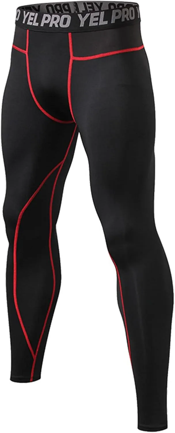 aihihe Mens Running Leggings Winter Red Compression Pant Mens Gym Tights Compression Pants Black Athletic Leggings for Men