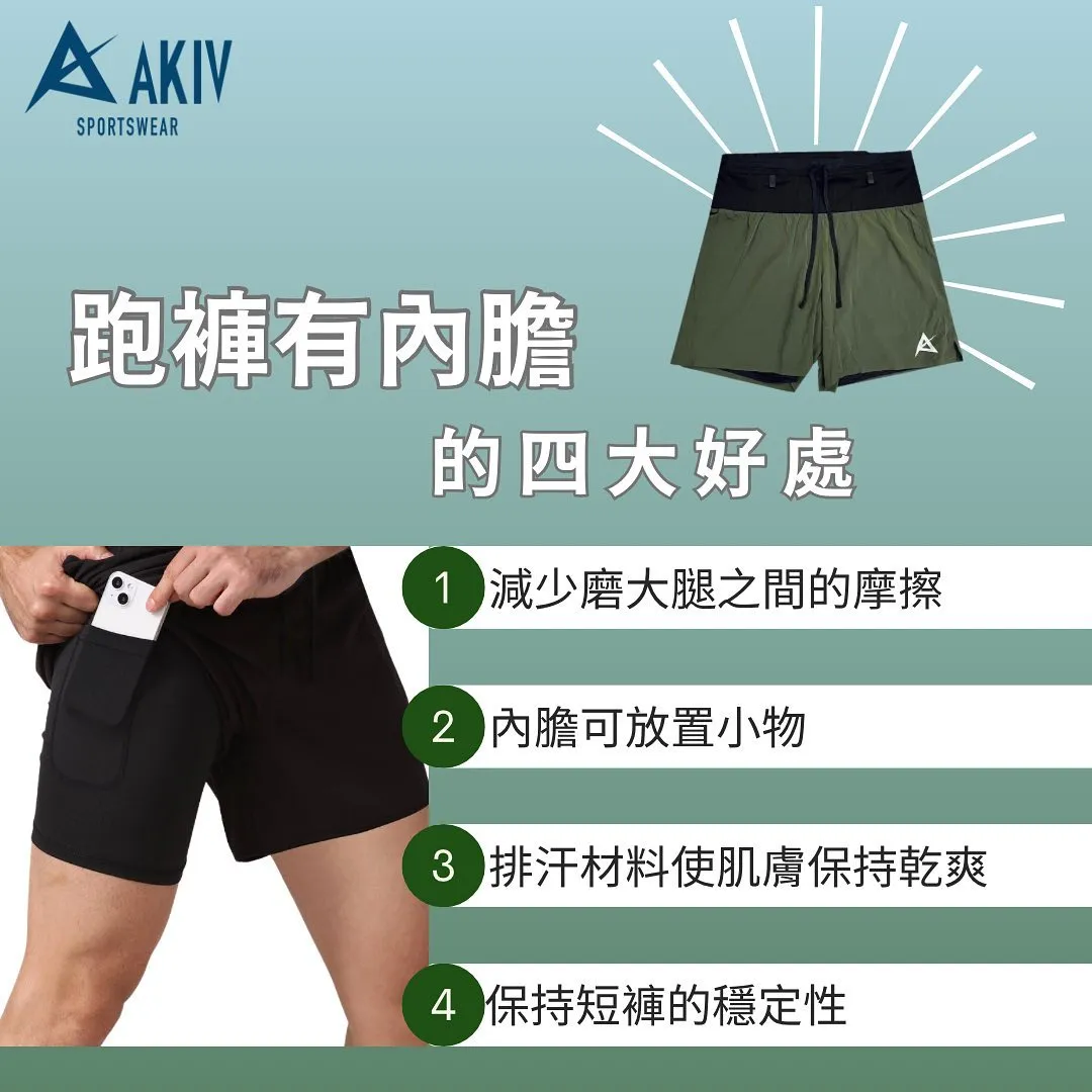 AKIV Multi-Pocket 2-in-1 Running Shorts (Unisex) - 大地綠色