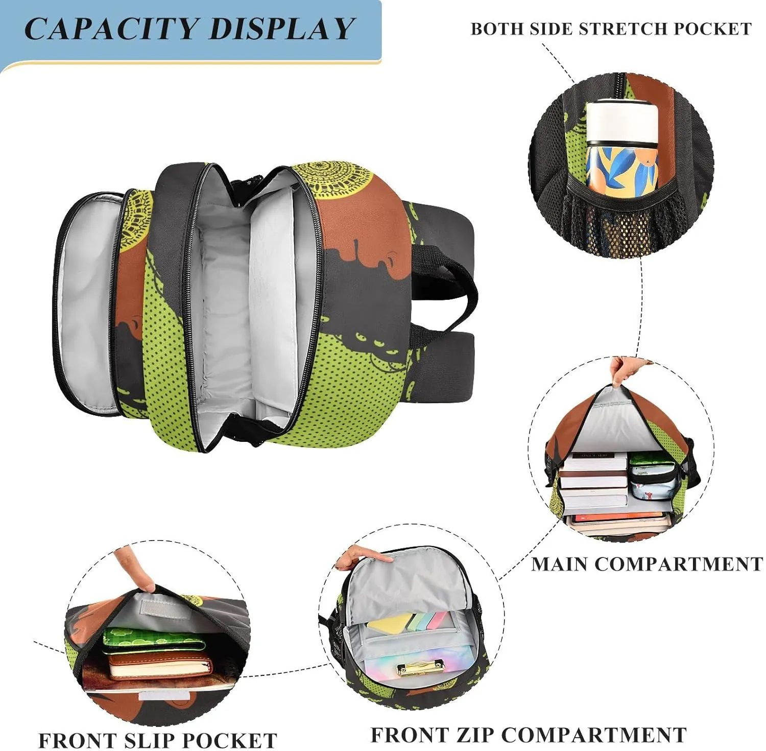 ALAZA African American Woman Backpacks Reflective Safety Backpack