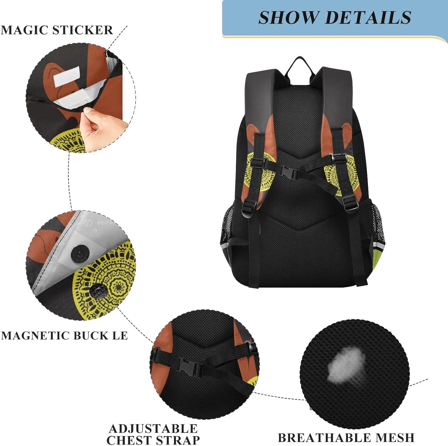 ALAZA African American Woman Backpacks Reflective Safety Backpack
