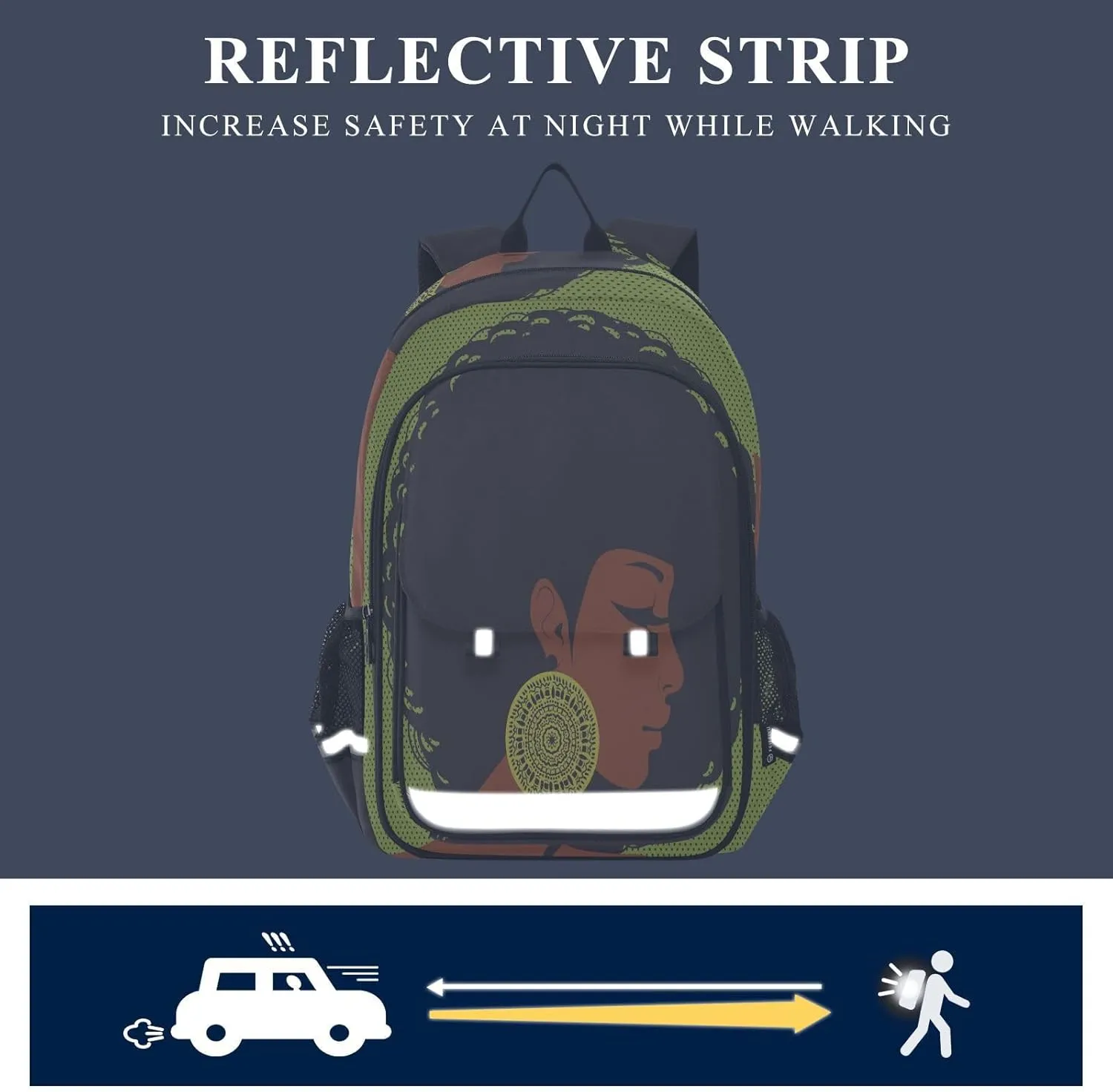 ALAZA African American Woman Backpacks Reflective Safety Backpack