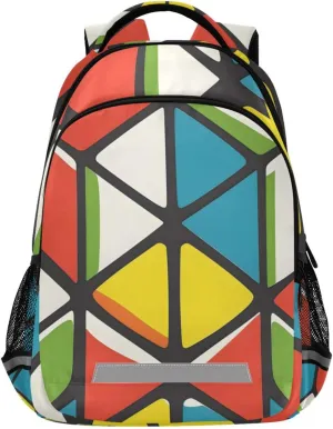 ALAZA Teens School Backpack Colored Rainbow Geometric Patterns Laptop Backpack with Reflective Strap, Travel Backpack Casual Daypack for Elementary Primary middle Bookbag