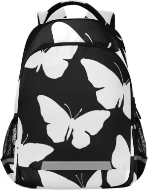 ALAZA Teens School Backpack White Butterfly Black Laptop Backpack with Reflective Strap, Travel Backpack Casual Daypack for Elementary Primary middle Bookbag