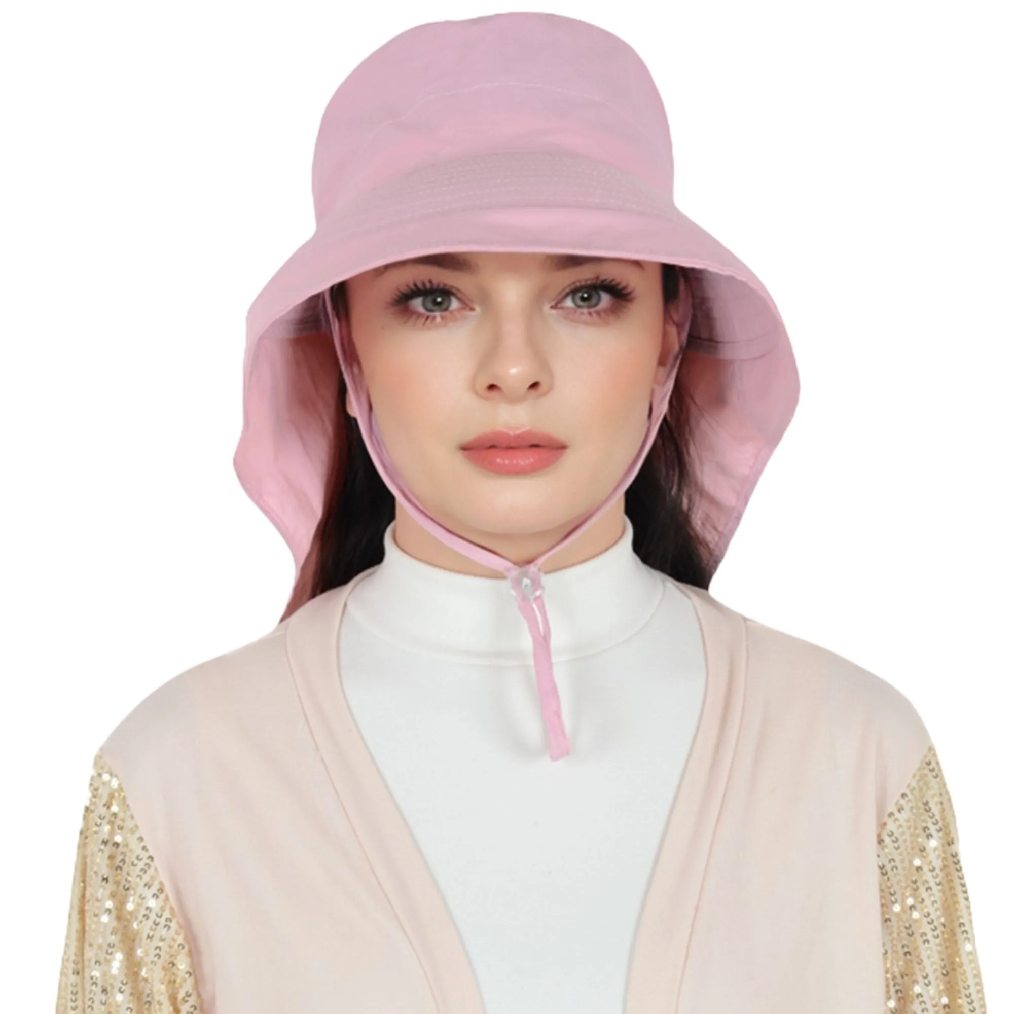Alilang Womens Sun Hat Wide Brim Bucket Hats with Neck Flap and Ponytail Hole for Summer Beach Fishing Hiking