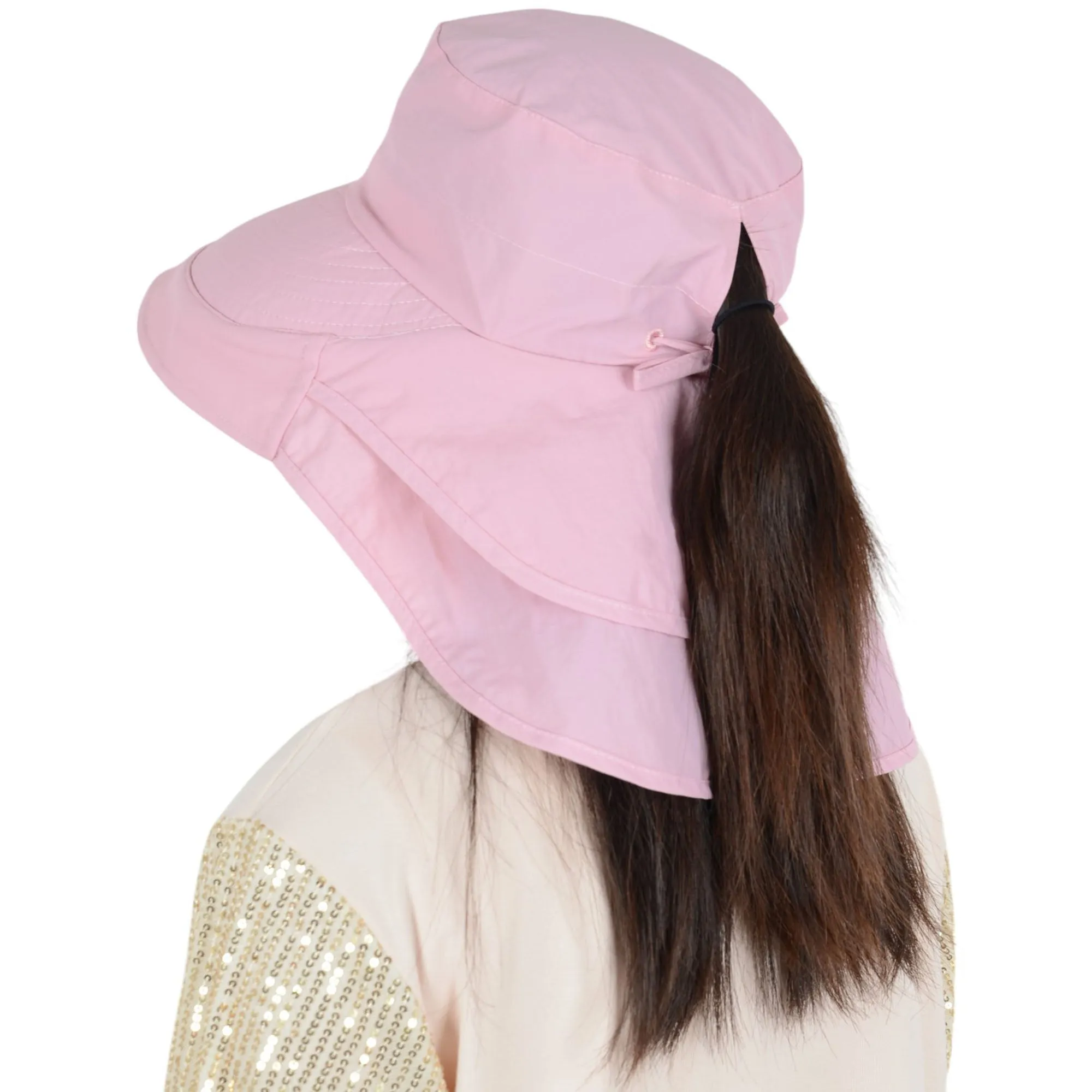 Alilang Womens Sun Hat Wide Brim Bucket Hats with Neck Flap and Ponytail Hole for Summer Beach Fishing Hiking