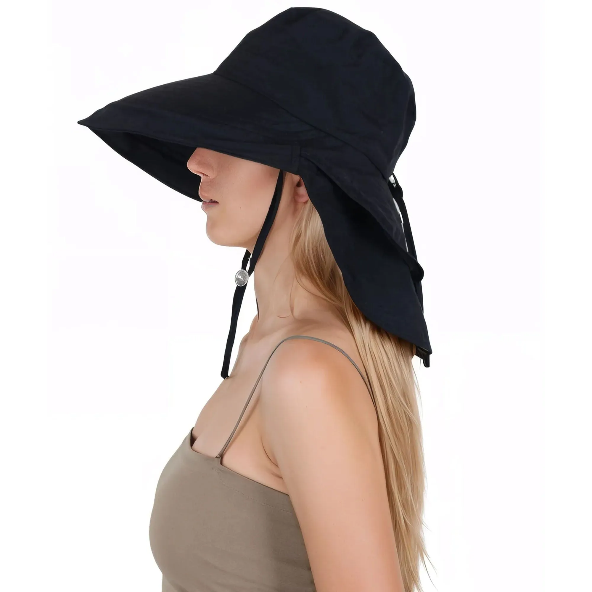 Alilang Womens Sun Hat Wide Brim Bucket Hats with Neck Flap and Ponytail Hole for Summer Beach Fishing Hiking