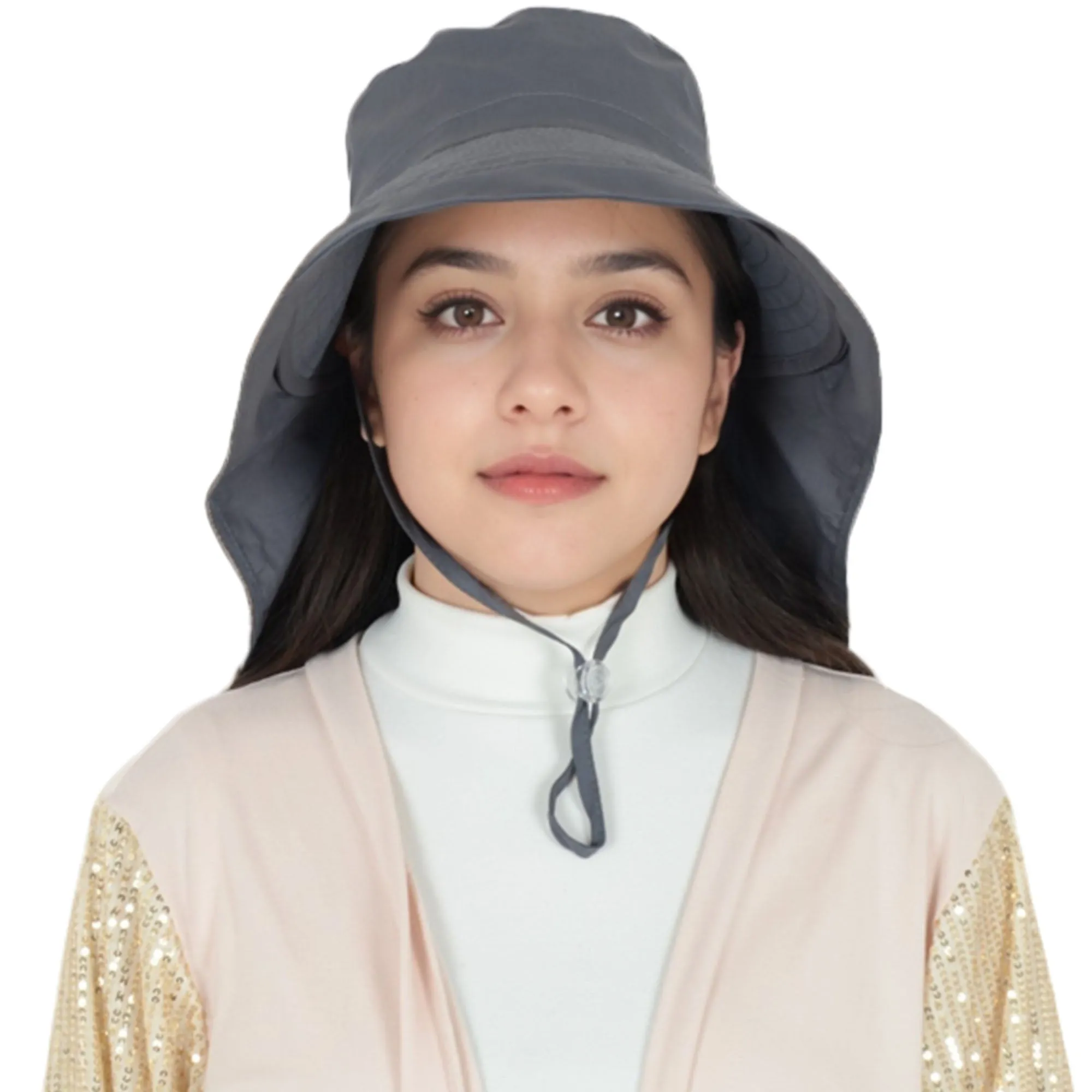 Alilang Womens Sun Hat Wide Brim Bucket Hats with Neck Flap and Ponytail Hole for Summer Beach Fishing Hiking