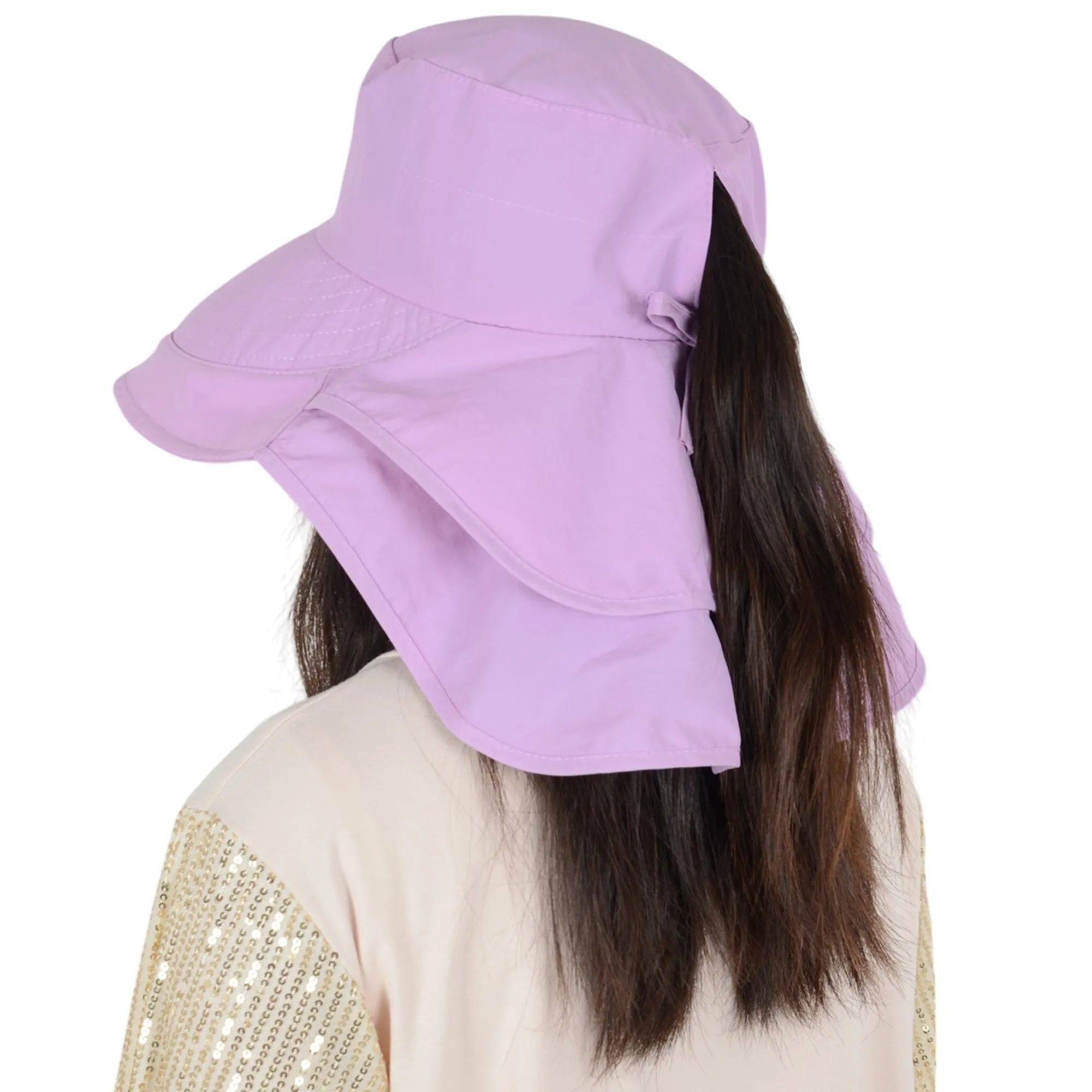 Alilang Womens Sun Hat Wide Brim Bucket Hats with Neck Flap and Ponytail Hole for Summer Beach Fishing Hiking