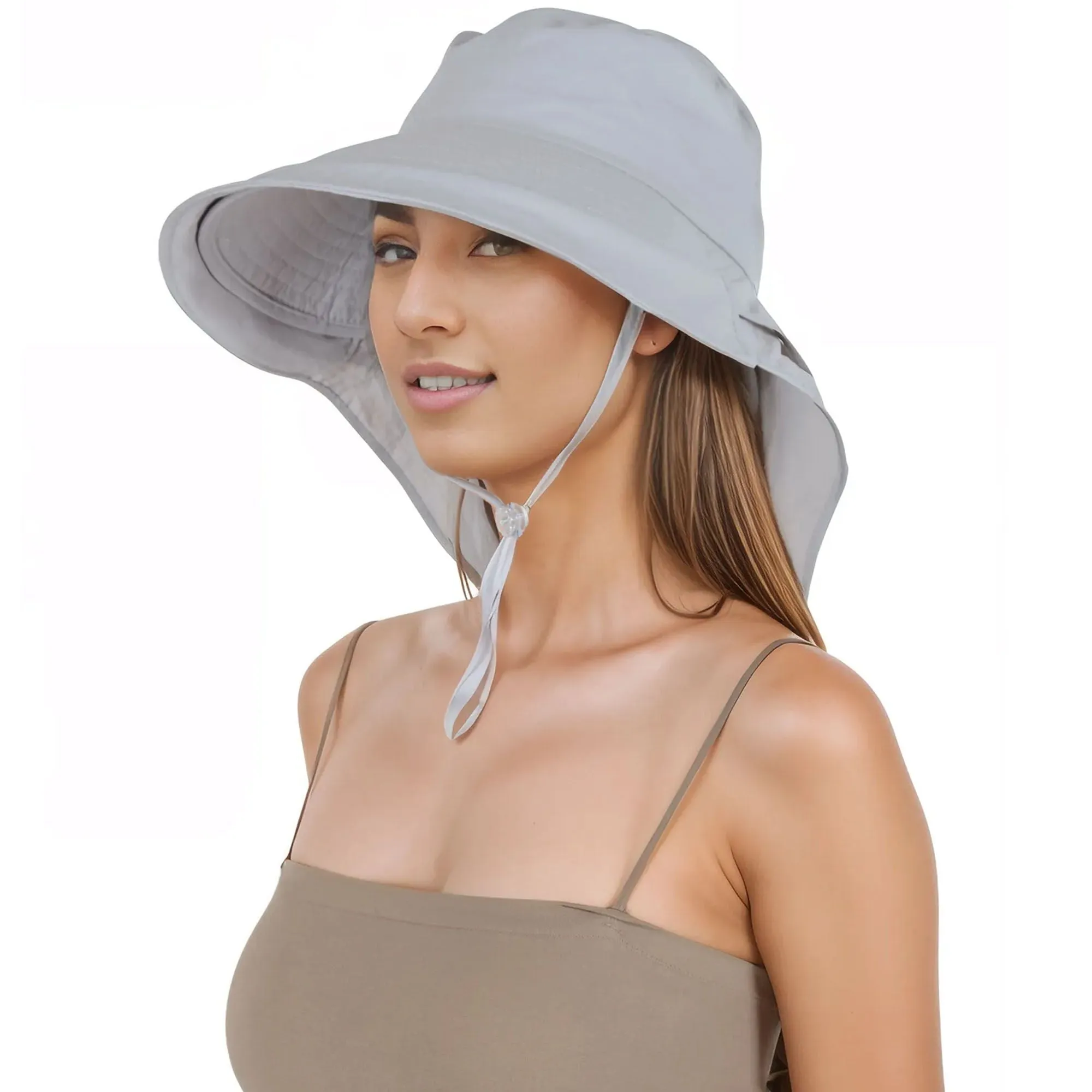 Alilang Womens Sun Hat Wide Brim Bucket Hats with Neck Flap and Ponytail Hole for Summer Beach Fishing Hiking