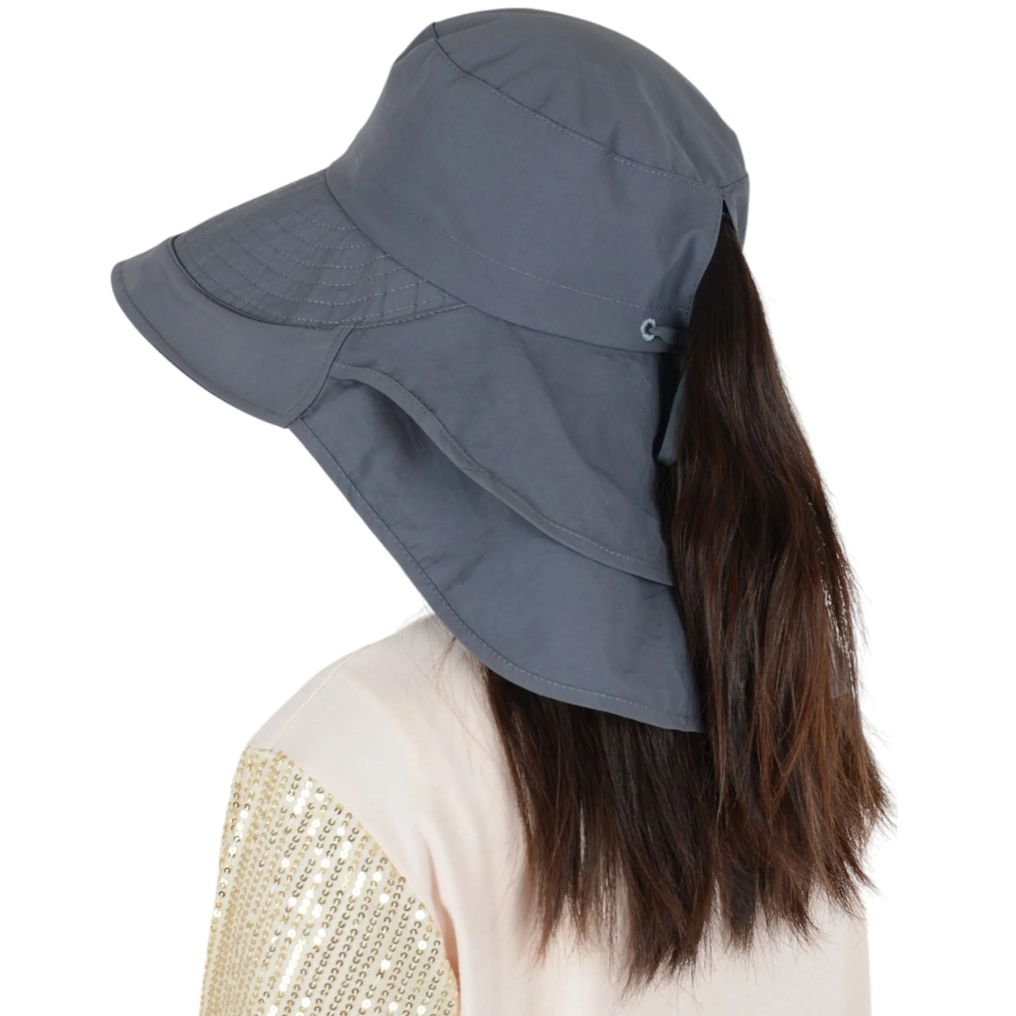 Alilang Womens Sun Hat Wide Brim Bucket Hats with Neck Flap and Ponytail Hole for Summer Beach Fishing Hiking