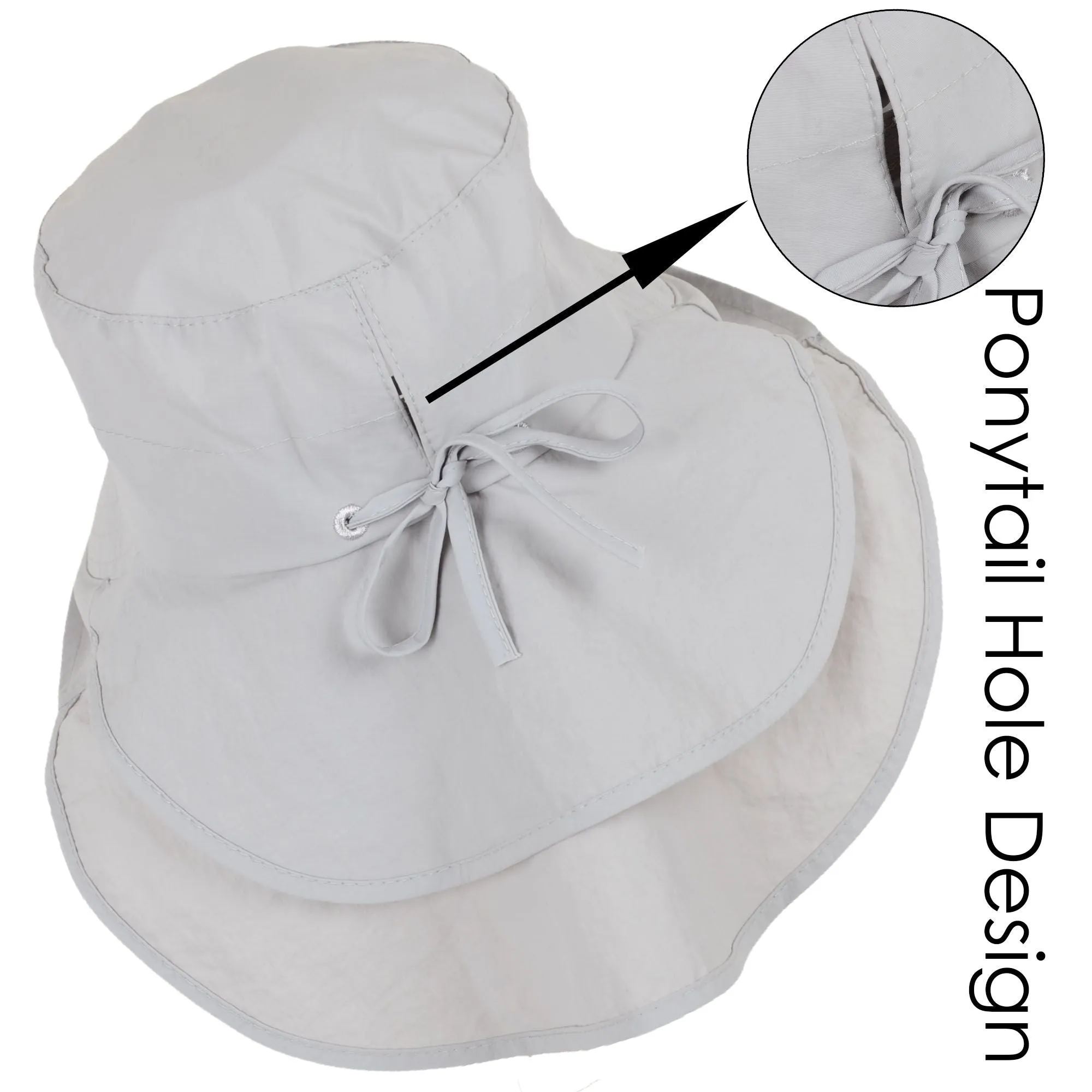 Alilang Womens Sun Hat Wide Brim Bucket Hats with Neck Flap and Ponytail Hole for Summer Beach Fishing Hiking