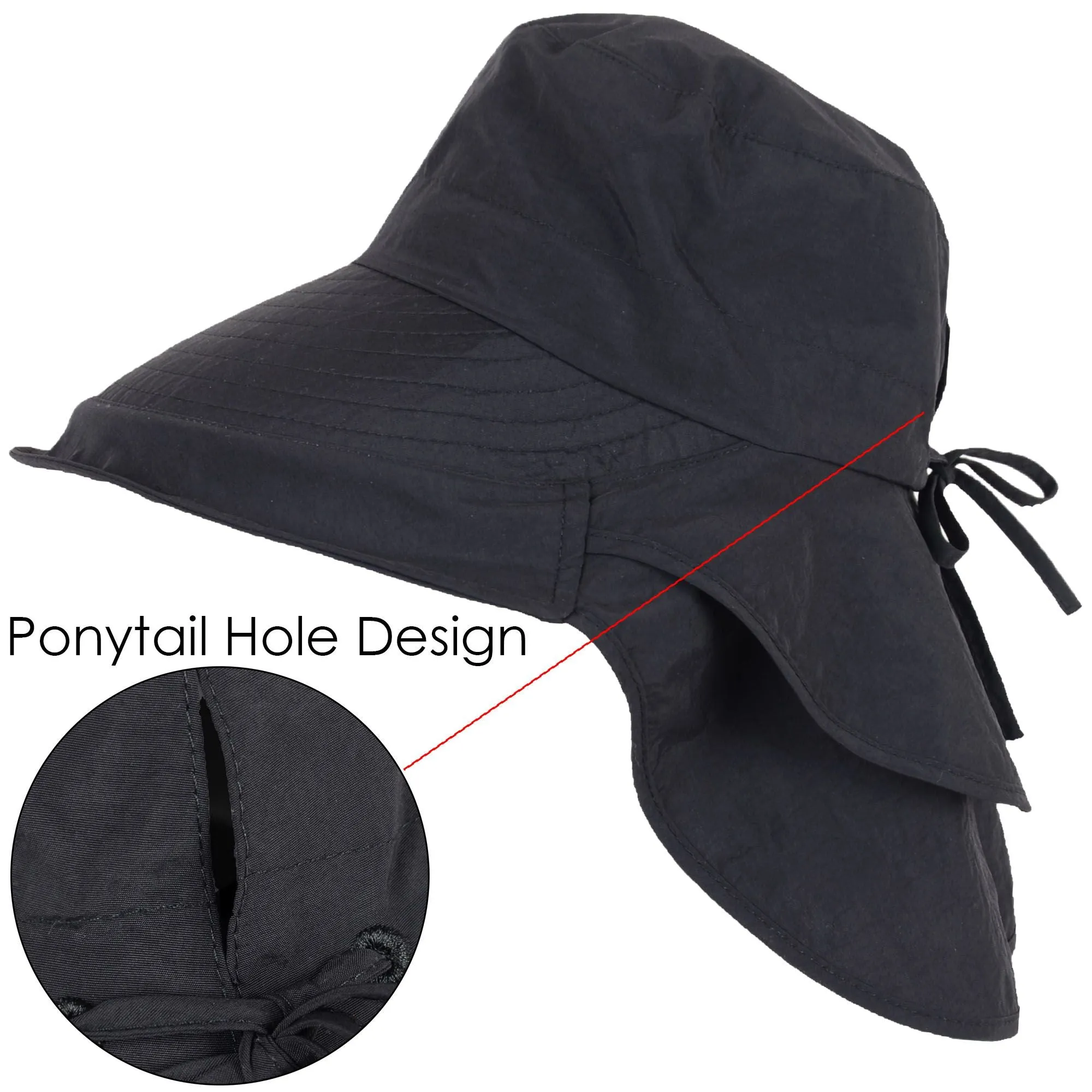 Alilang Womens Sun Hat Wide Brim Bucket Hats with Neck Flap and Ponytail Hole for Summer Beach Fishing Hiking