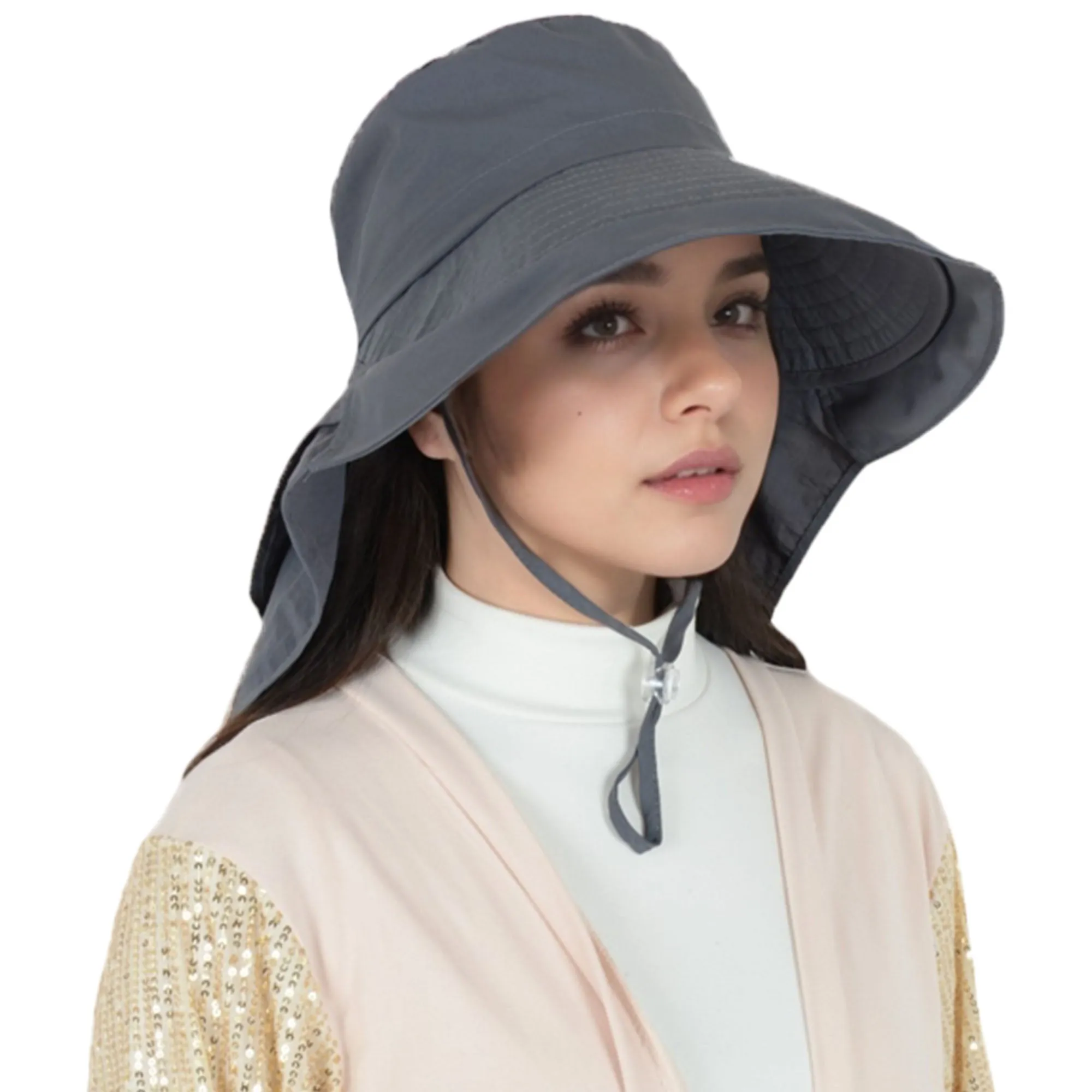 Alilang Womens Sun Hat Wide Brim Bucket Hats with Neck Flap and Ponytail Hole for Summer Beach Fishing Hiking