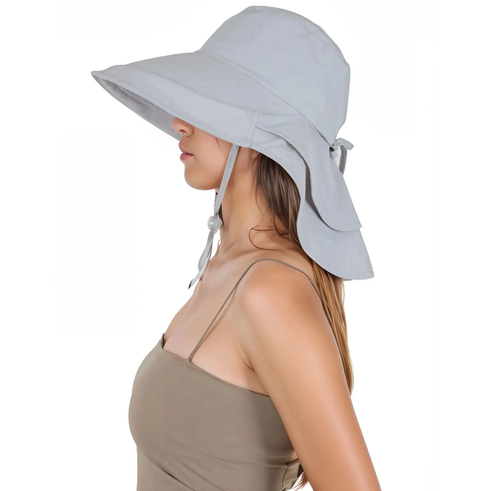 Alilang Womens Sun Hat Wide Brim Bucket Hats with Neck Flap and Ponytail Hole for Summer Beach Fishing Hiking