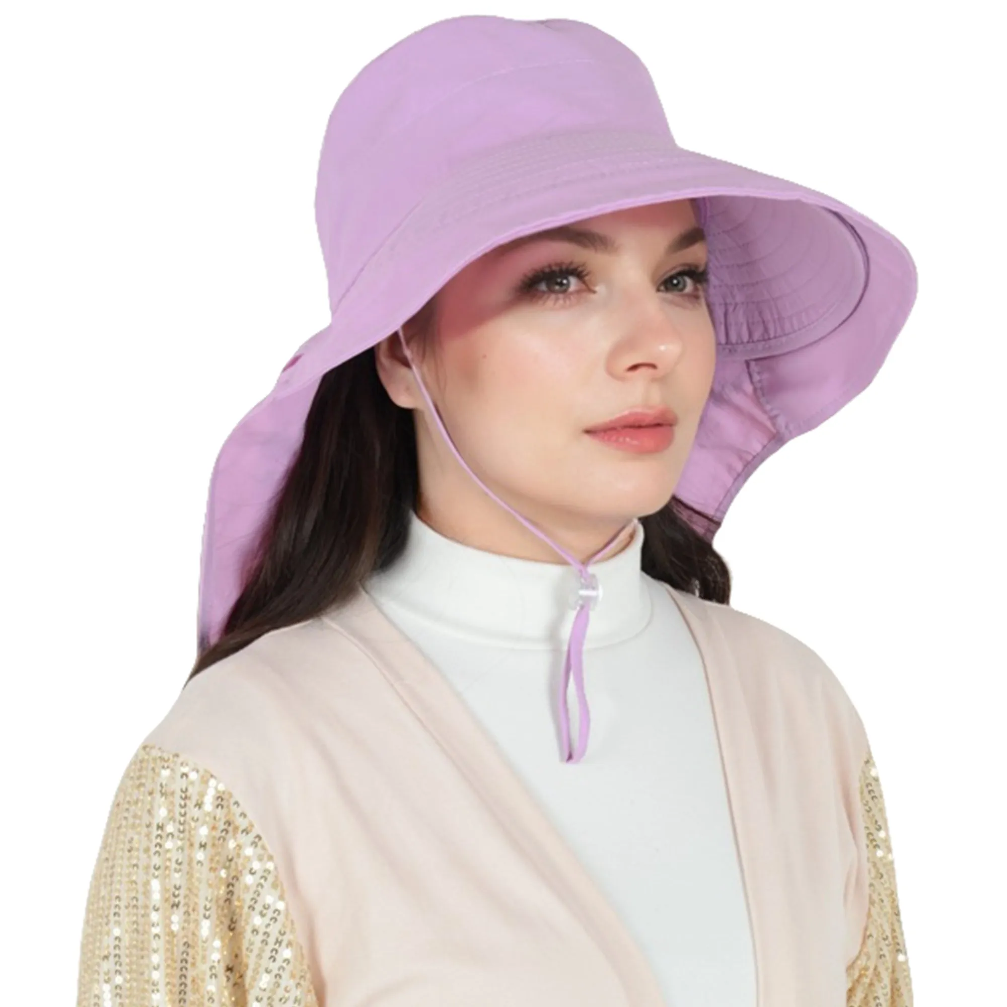 Alilang Womens Sun Hat Wide Brim Bucket Hats with Neck Flap and Ponytail Hole for Summer Beach Fishing Hiking