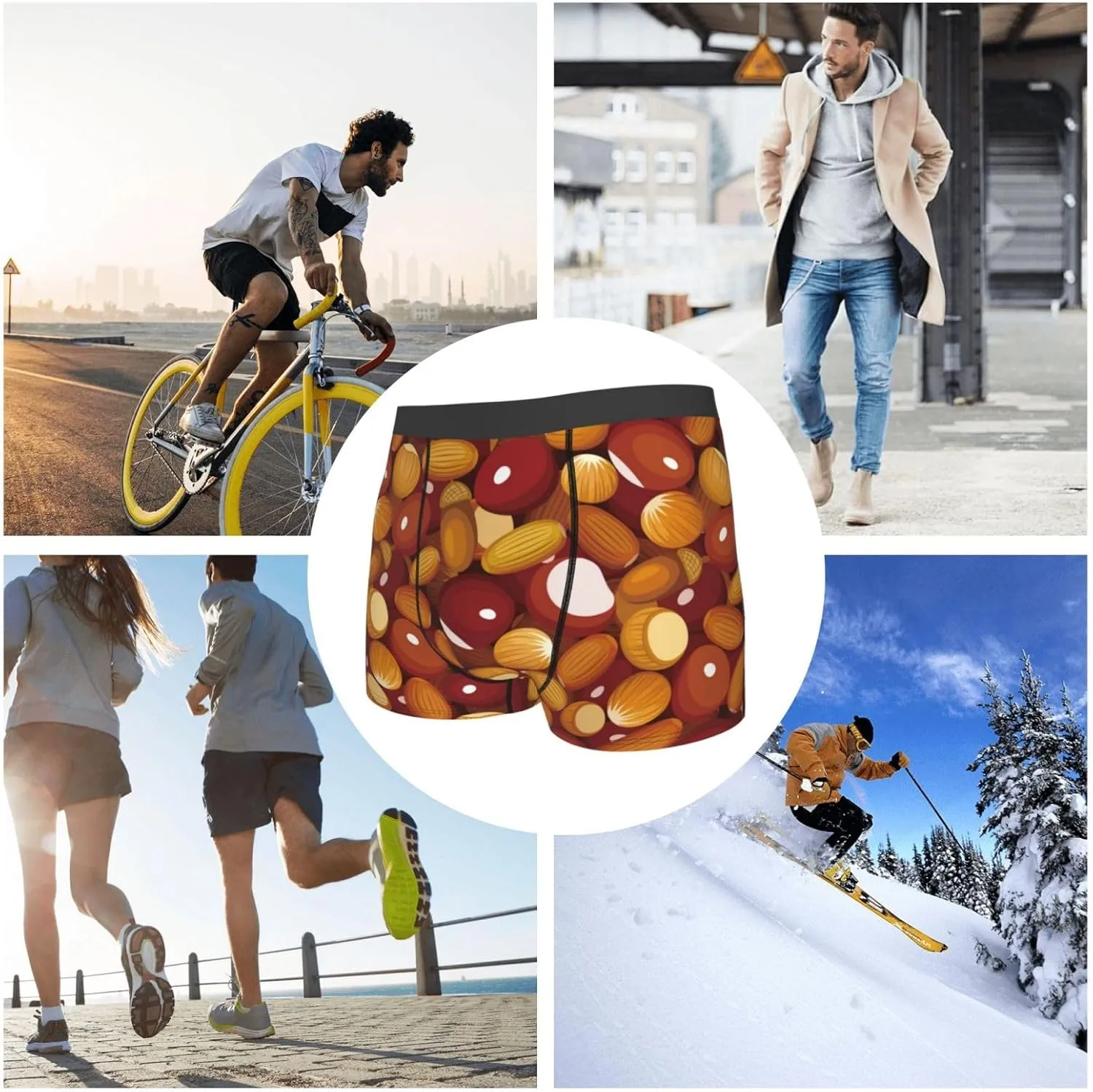 Almond Nuts Print Boxer Briefs For Men Breathable Underwear-