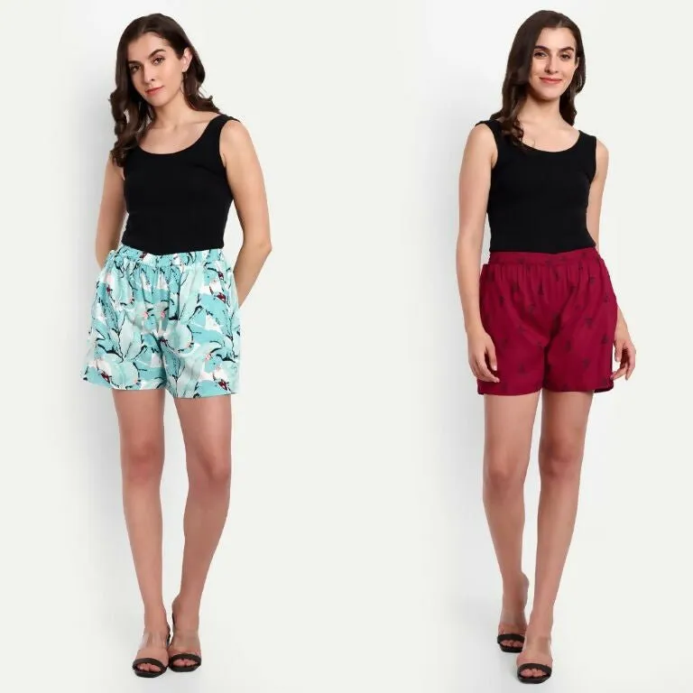 Alvano Printed Blue, Maroon Boxer Shorts, Night Shorts, Regular Shorts, Bermuda Shorts