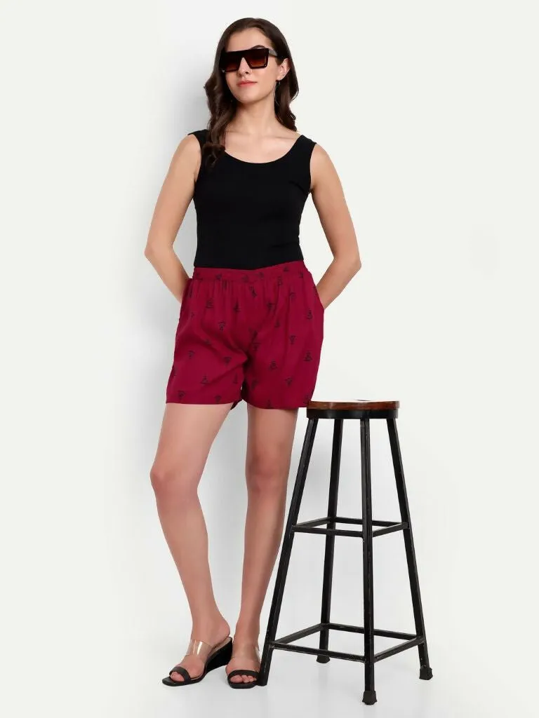 Alvano Printed Blue, Maroon Boxer Shorts, Night Shorts, Regular Shorts, Bermuda Shorts