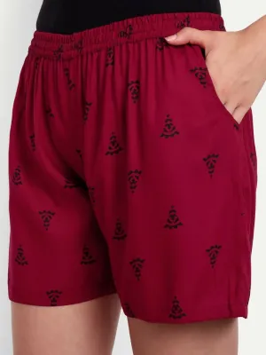 Alvano Printed Blue, Maroon Boxer Shorts, Night Shorts, Regular Shorts, Bermuda Shorts