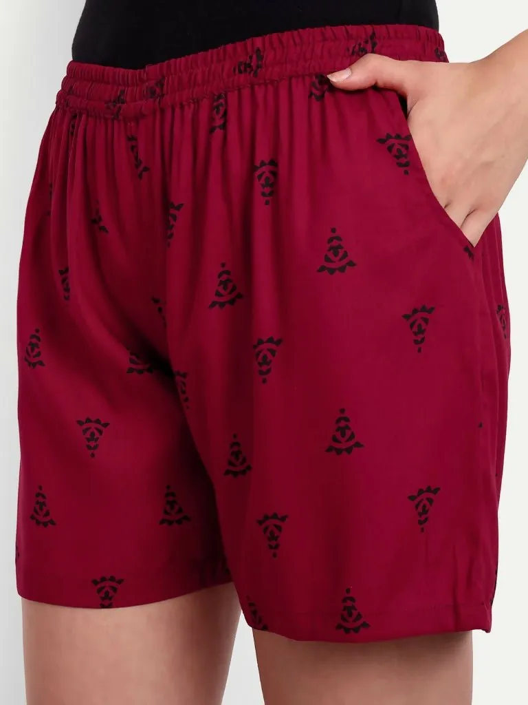 Alvano Printed Blue, Maroon Boxer Shorts, Night Shorts, Regular Shorts, Bermuda Shorts