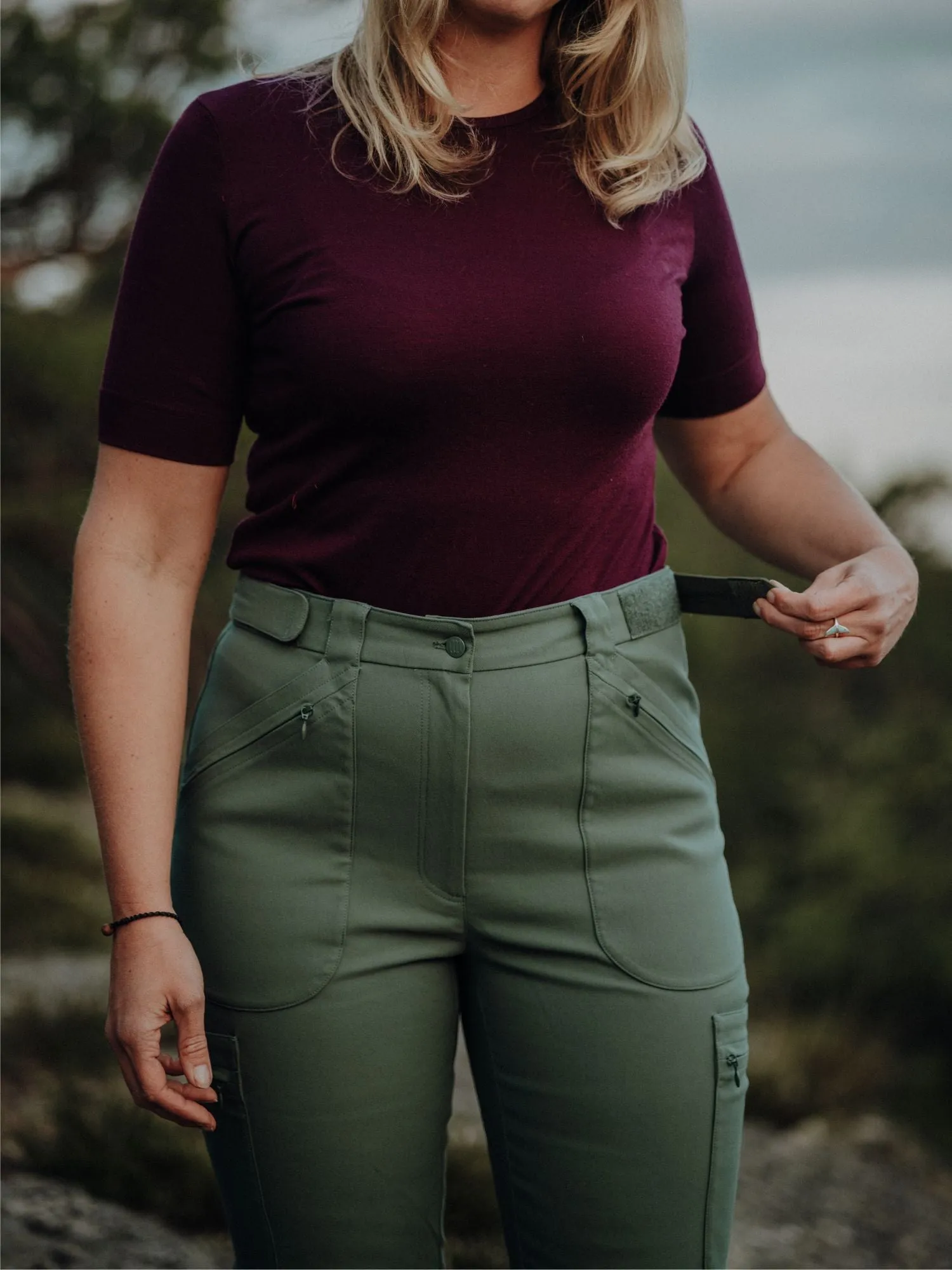Amelia Hiking Pants with Adjustable Waist Green