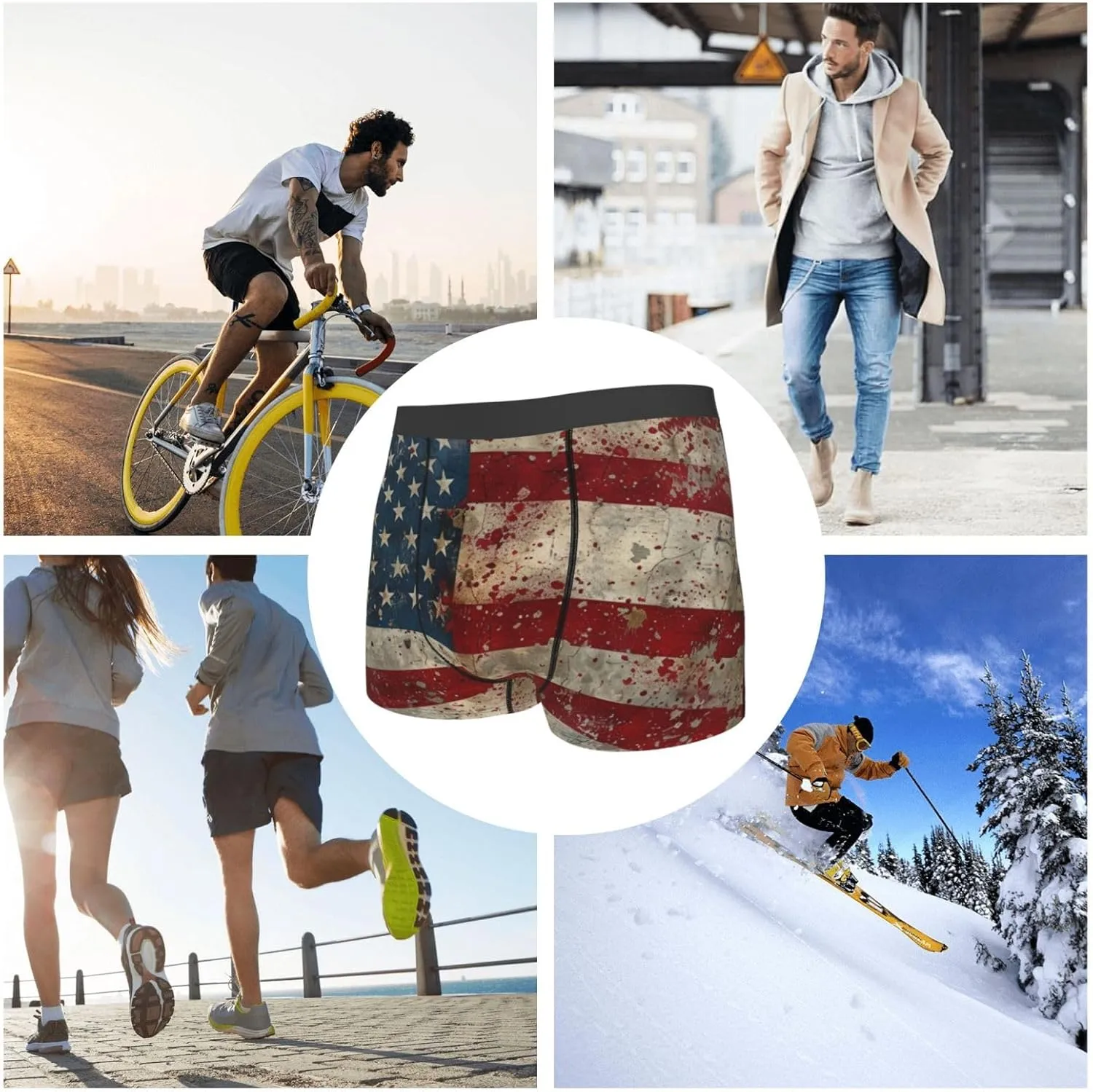 American Flag1 Print Boxer Briefs For Men Breathable Underwear-