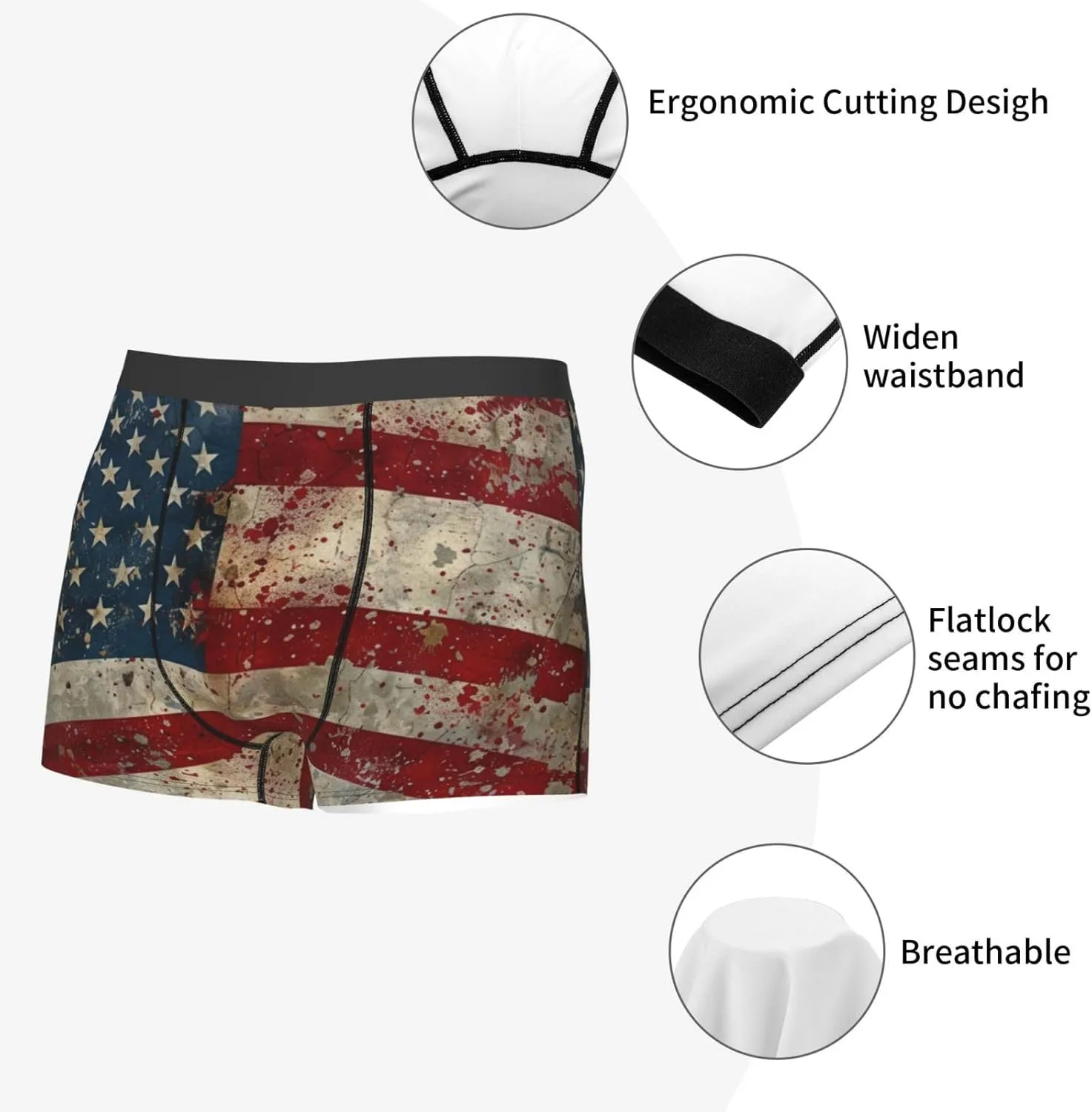 American Flag1 Print Boxer Briefs For Men Breathable Underwear-