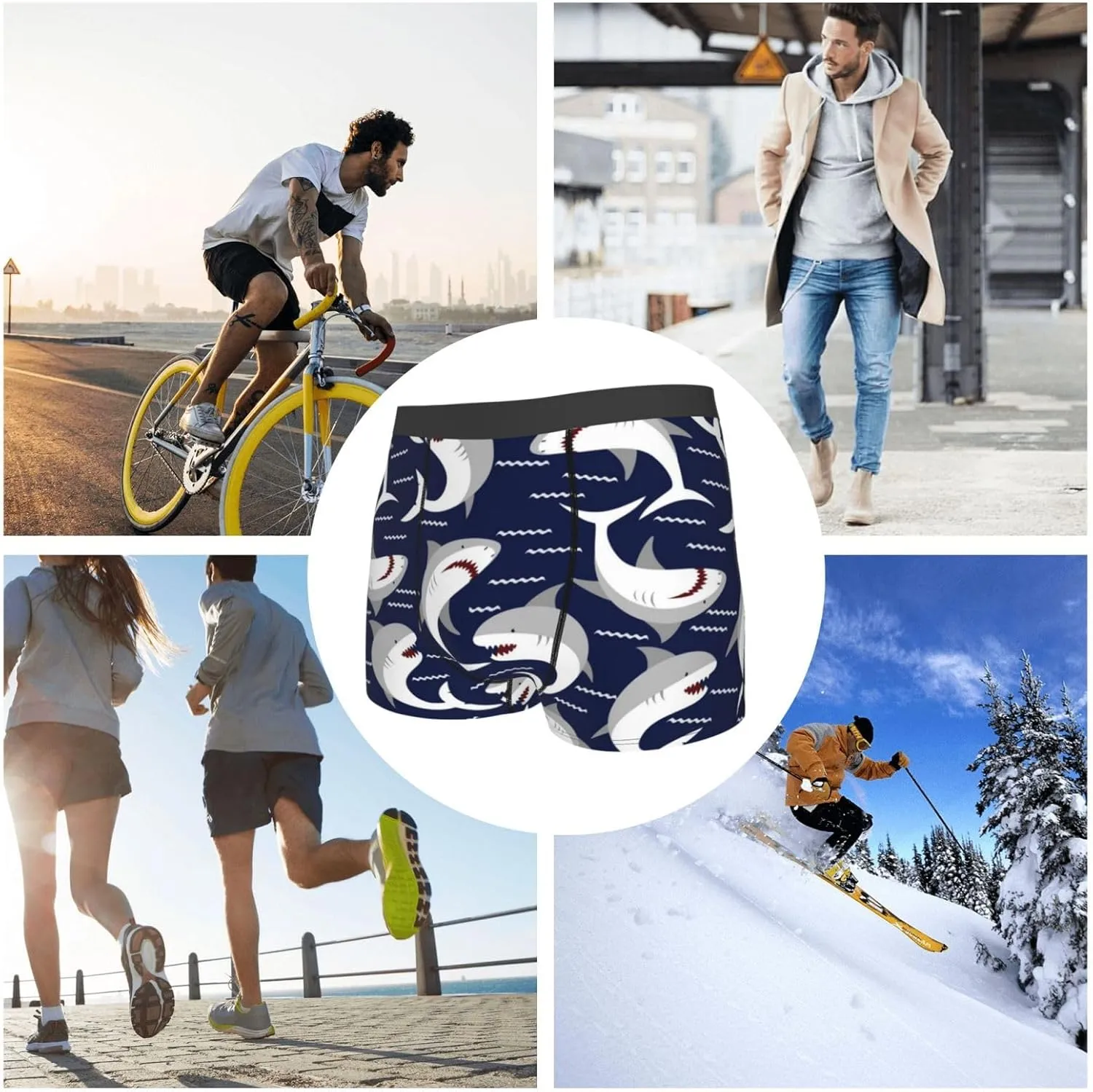 Angry Shark Print Boxer Briefs For Men Breathable Underwear-