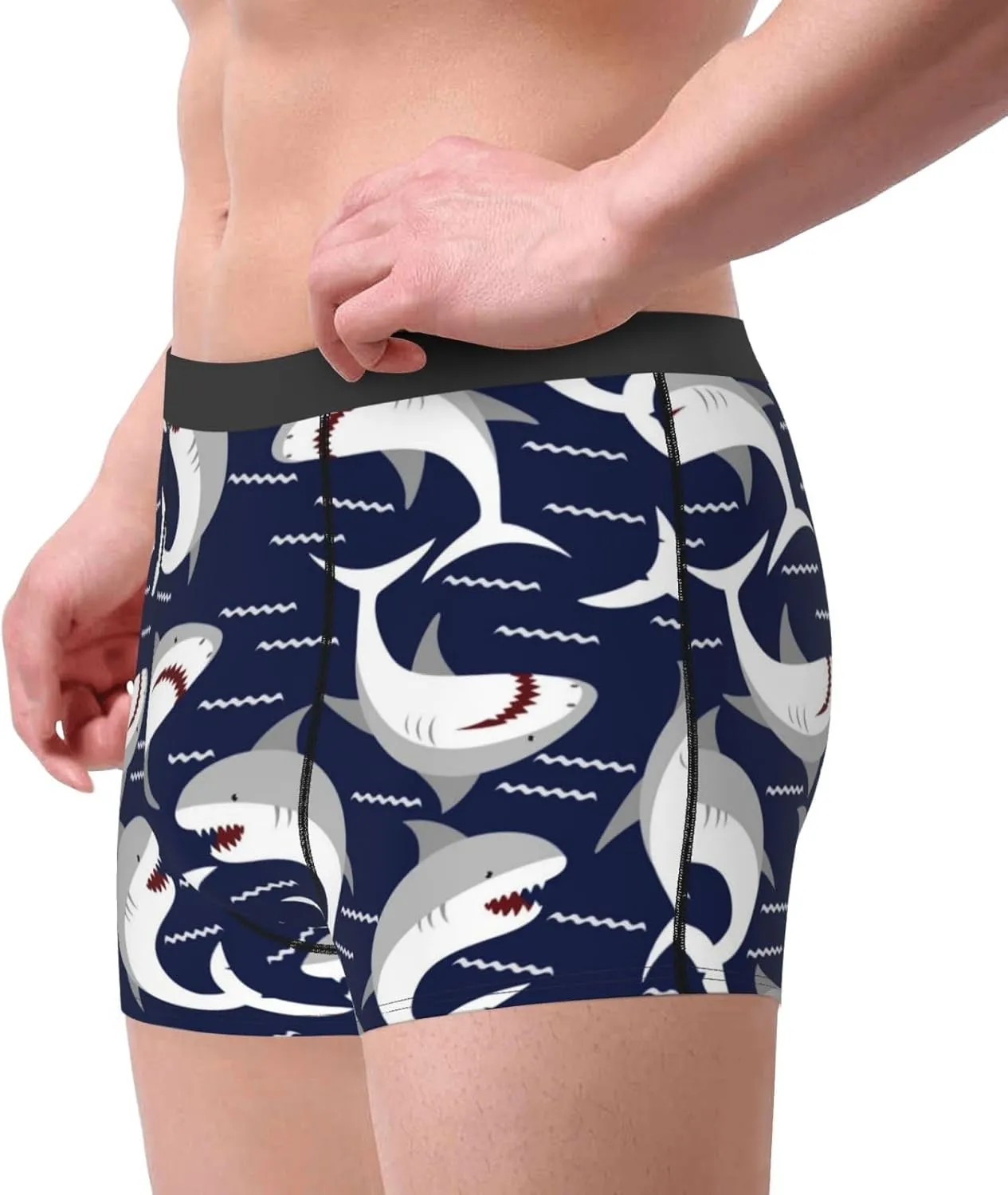 Angry Shark Print Boxer Briefs For Men Breathable Underwear-