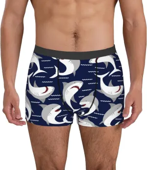 Angry Shark Print Boxer Briefs For Men Breathable Underwear-