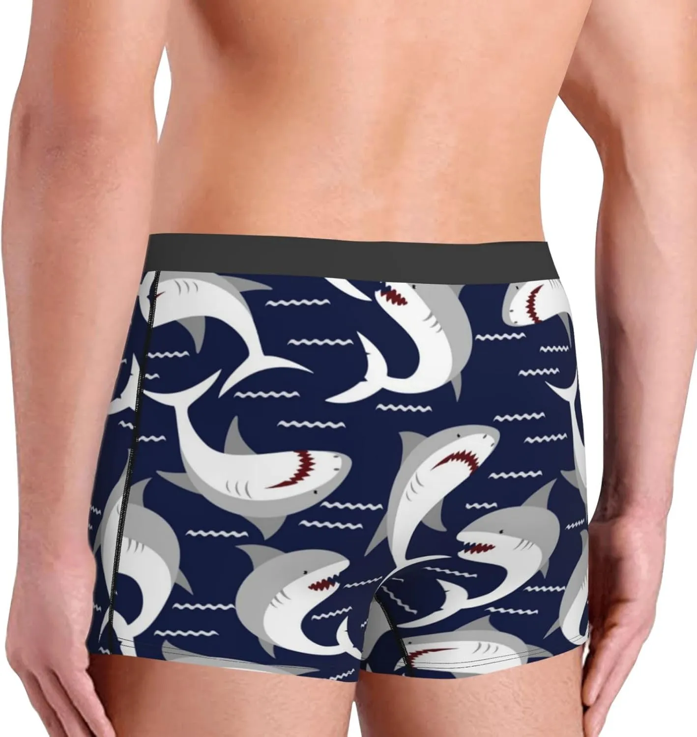 Angry Shark Print Boxer Briefs For Men Breathable Underwear-