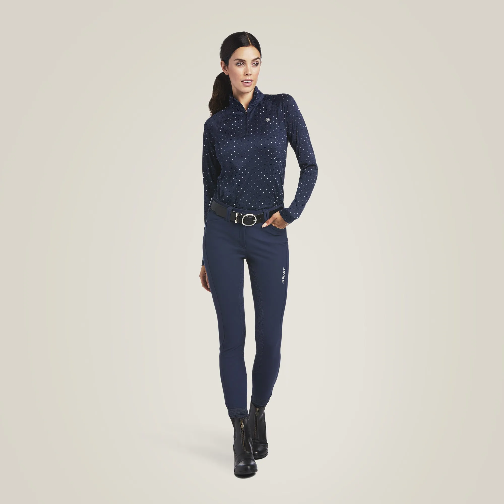 Ariat Women's Sunstopper 2.0 1/4 Zip Baselayer Navy Dot