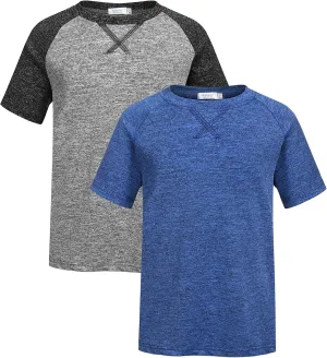 Arshiner 2 Pack Boys' Active Performance Raglan Shirts Short Sleeve Tee Shirt