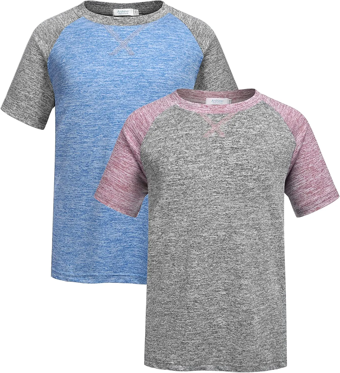 Arshiner 2 Pack Boys' Active Performance Raglan Shirts Short Sleeve Tee Shirt