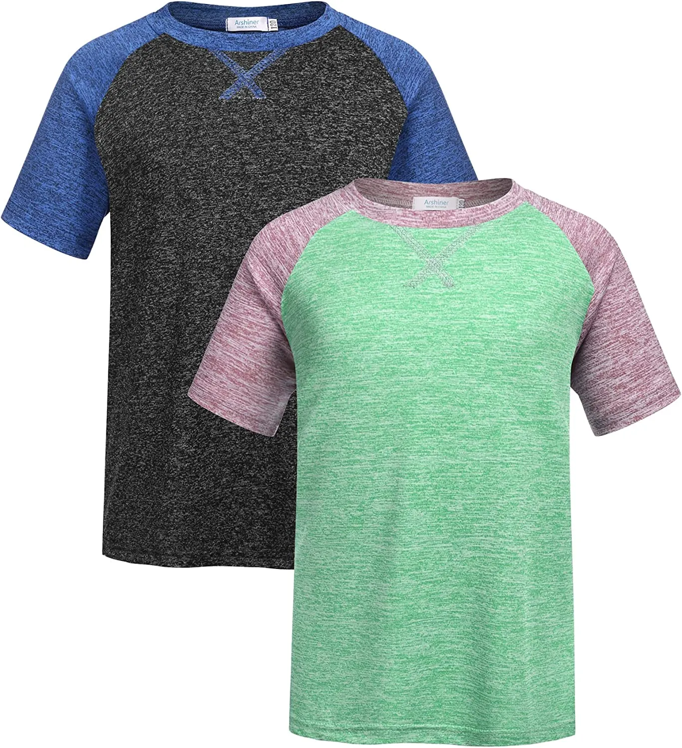 Arshiner 2 Pack Boys' Active Performance Raglan Shirts Short Sleeve Tee Shirt