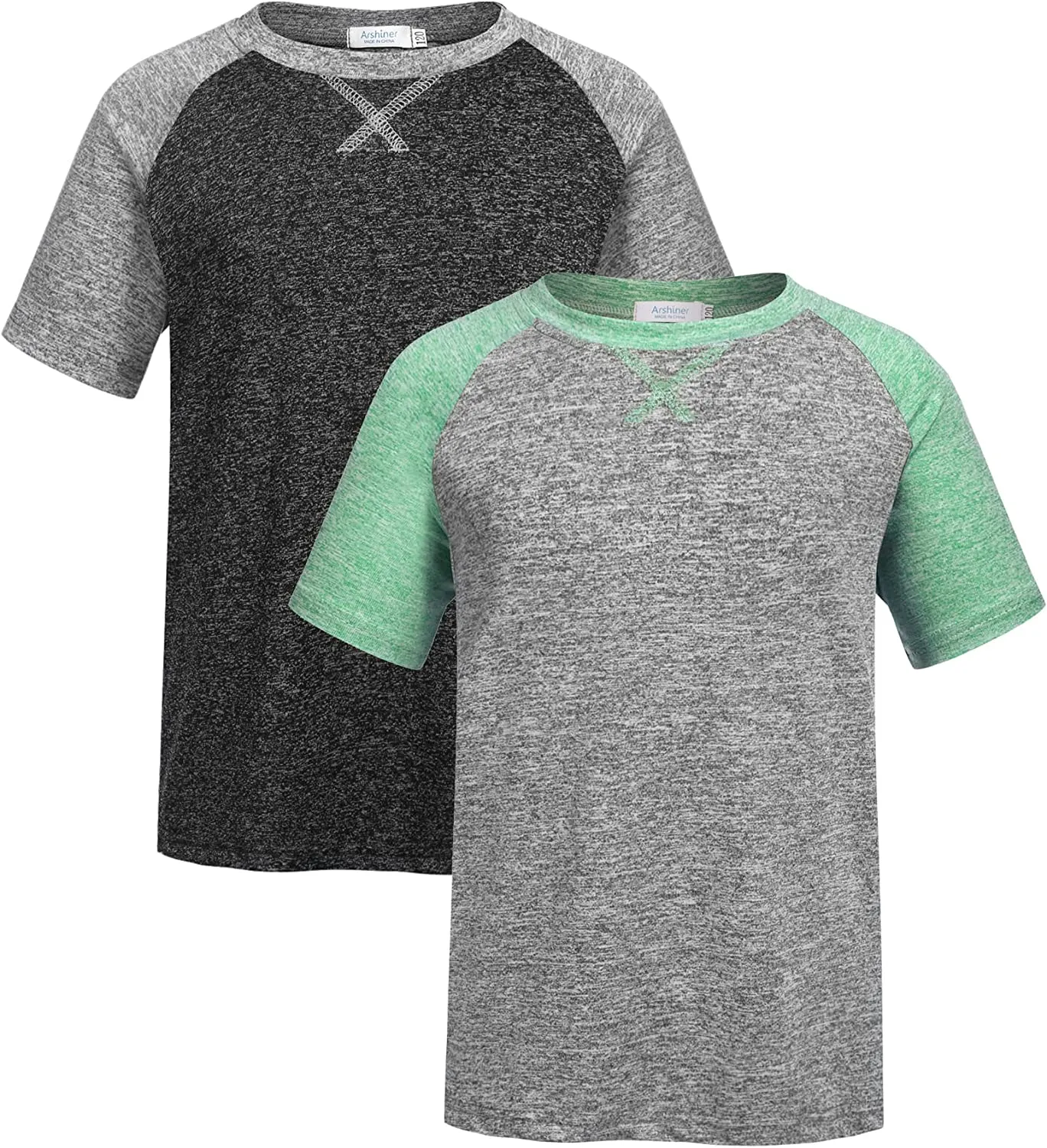 Arshiner 2 Pack Boys' Active Performance Raglan Shirts Short Sleeve Tee Shirt