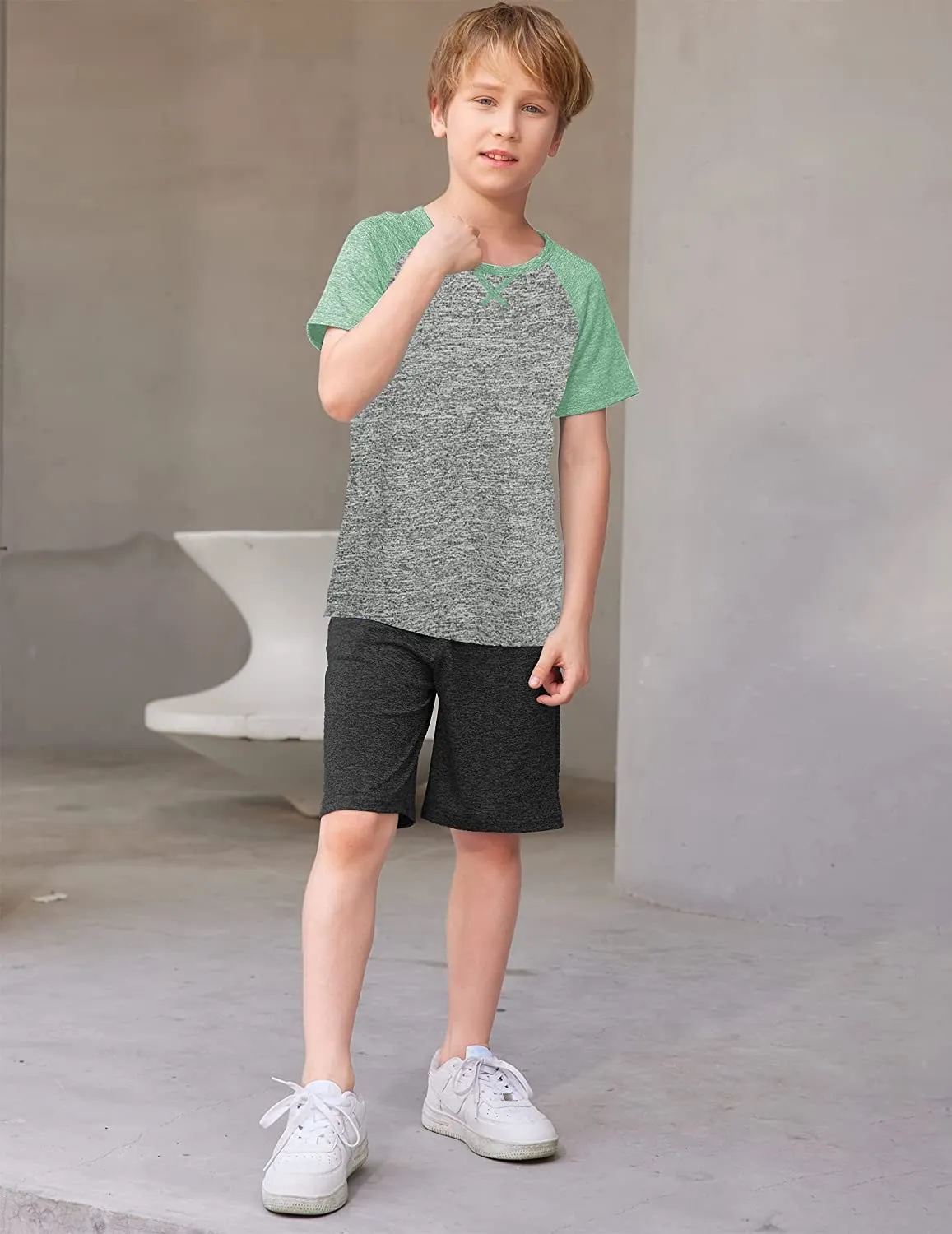 Arshiner 2 Pack Boys' Active Performance Raglan Shirts Short Sleeve Tee Shirt