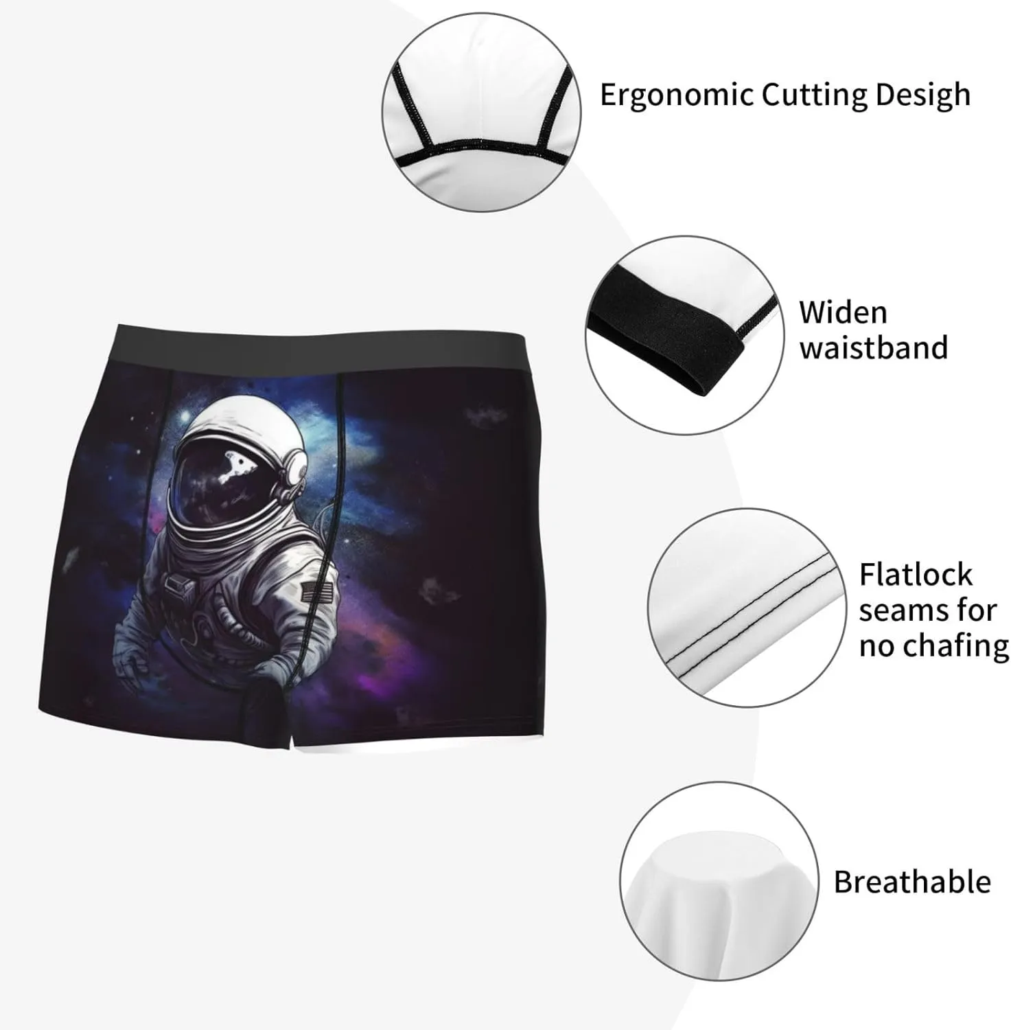 Astronaut Men's Boxer Briefs Soft Breathable Underwear Stretch Moisture-Wicking Trunks Tagless