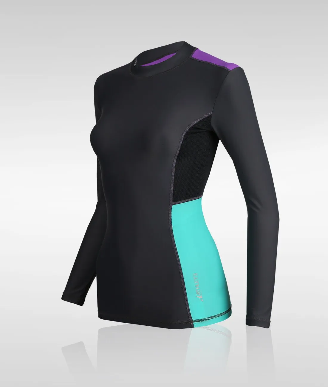 ATHLETE Women's Colorblock Compression Long Sleeve Rashguard Top, Style NS19