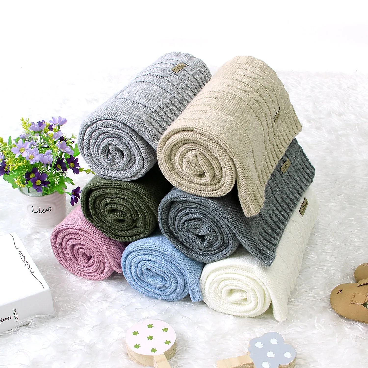 Baby Solid Color Knitted Blanket Baby Windproof Cover Baby Clothes Wholesale