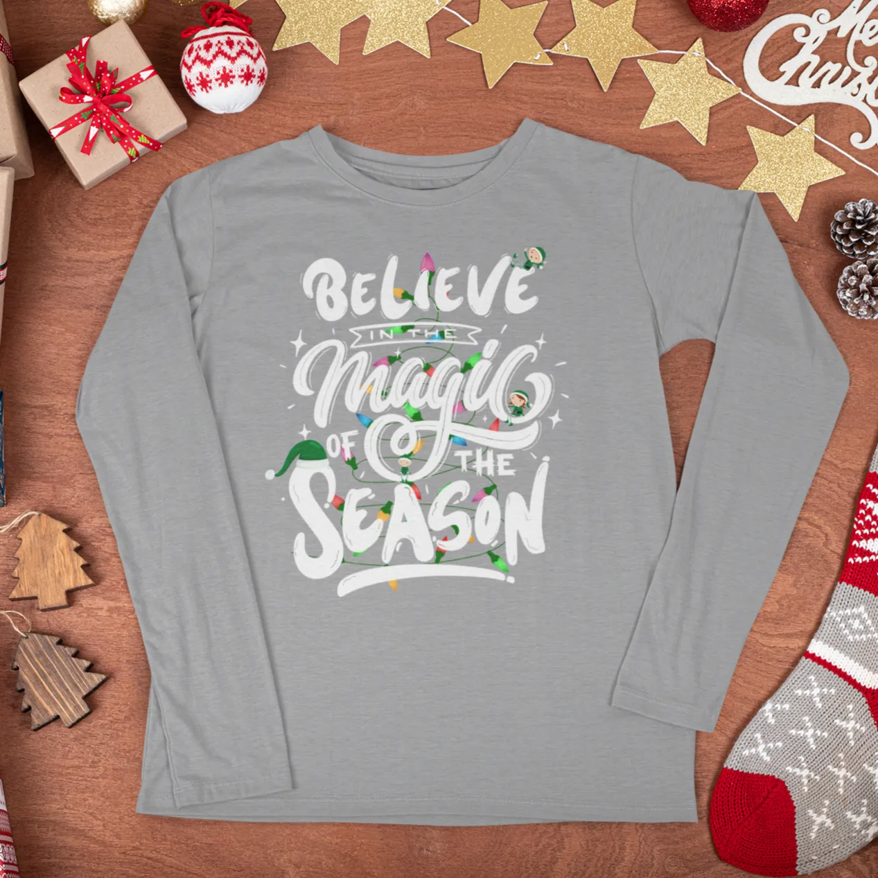 Believe In The Magic Of The Season Christmas Long Sleeve shirt, Merry and Bright Shirt,Christmas Tree,Christmas Long Sleeve shirt,Holiday