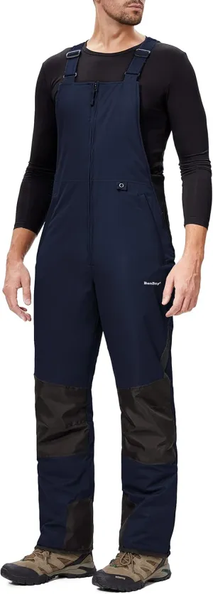 BenBoy Mens Snow Bibs Ski Pants Softshell Waterproof Insulated Ripstop Snowboarding Overalls Winter