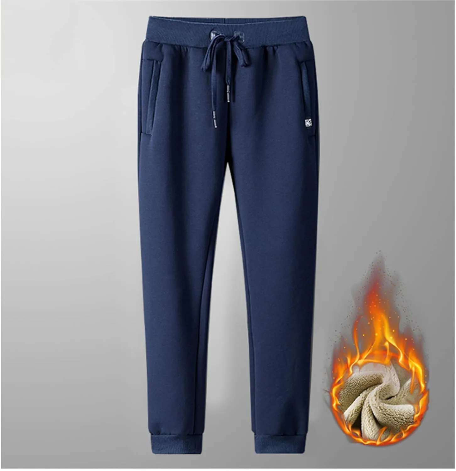 Bidobibo Fleece Pants Men Zipper Pocket Thermal Drawing Pants Straight Leg Joggers Pants for Men Sherpa Lined Sweatpants