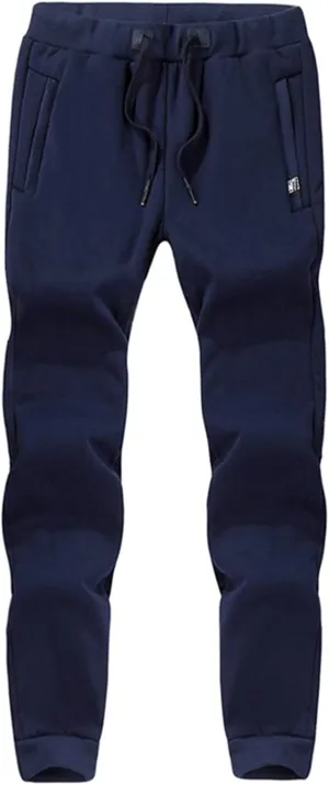 Bidobibo Fleece Pants Men Zipper Pocket Thermal Drawing Pants Straight Leg Joggers Pants for Men Sherpa Lined Sweatpants