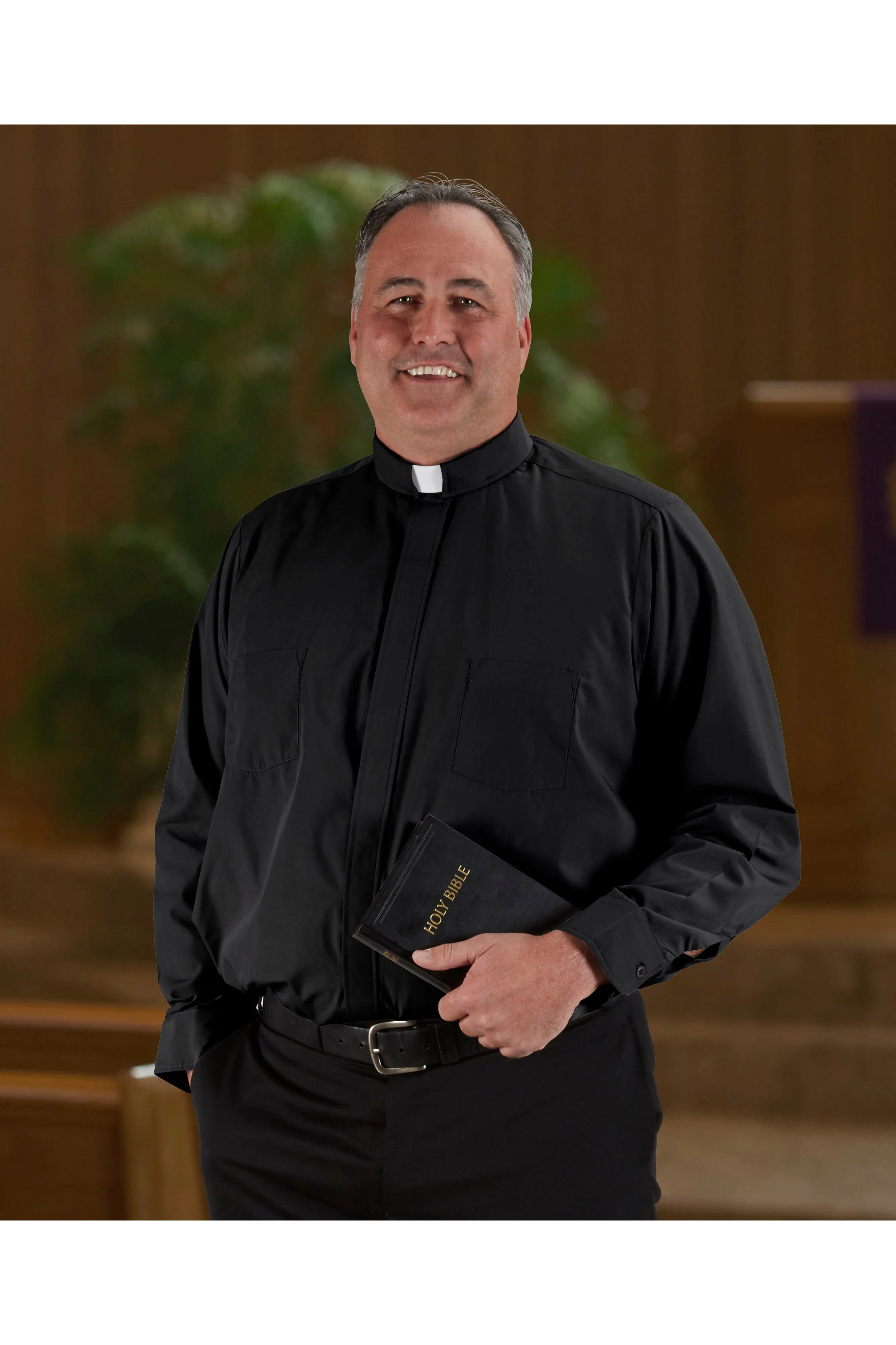 Big & Tall Tab Collar Clergy Shirt - Long Sleeve - Black - OF222